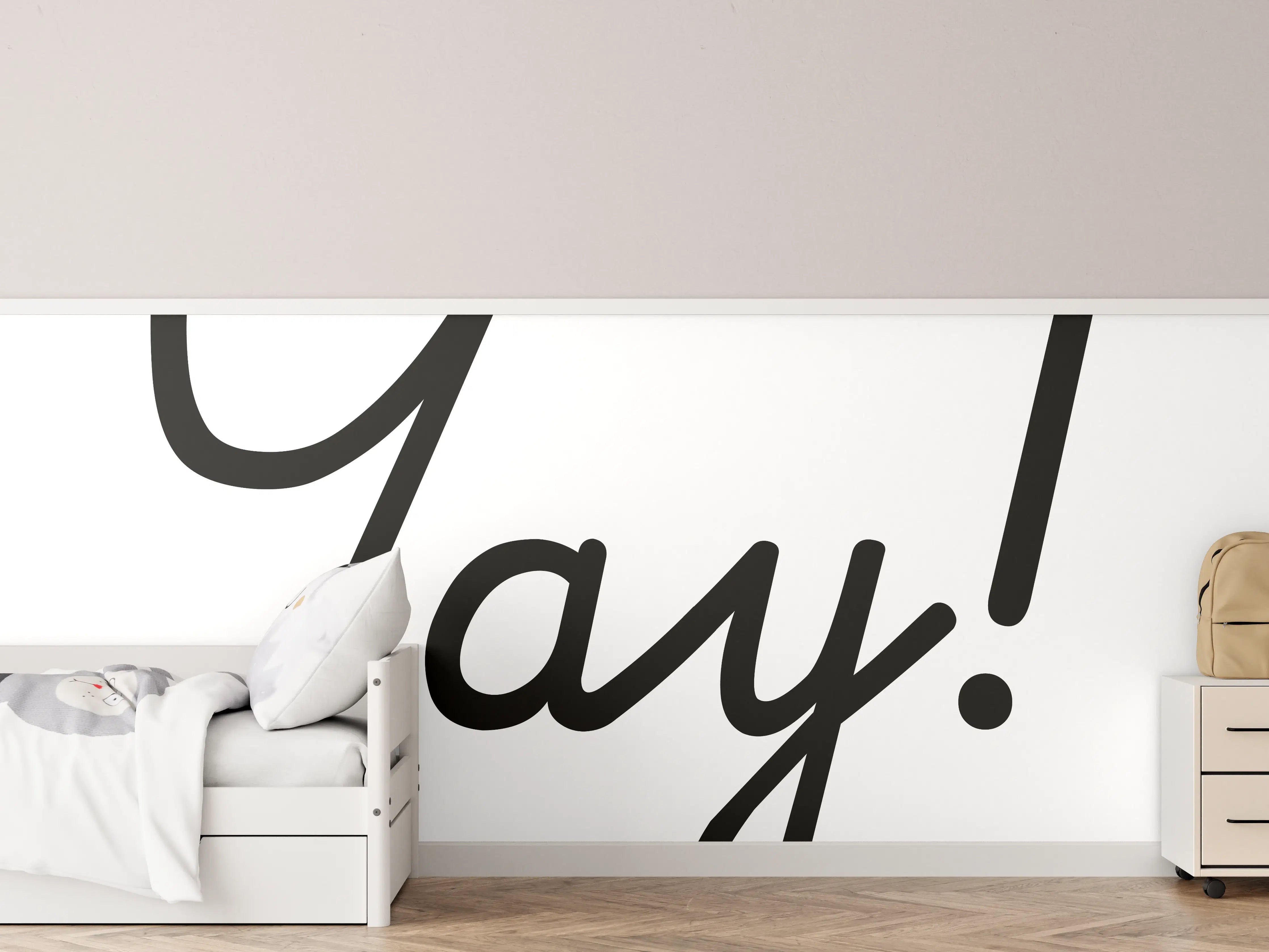 Kinderzimmer Wandgestaltung - Motivationaler 'Yay!' Typo-Druck