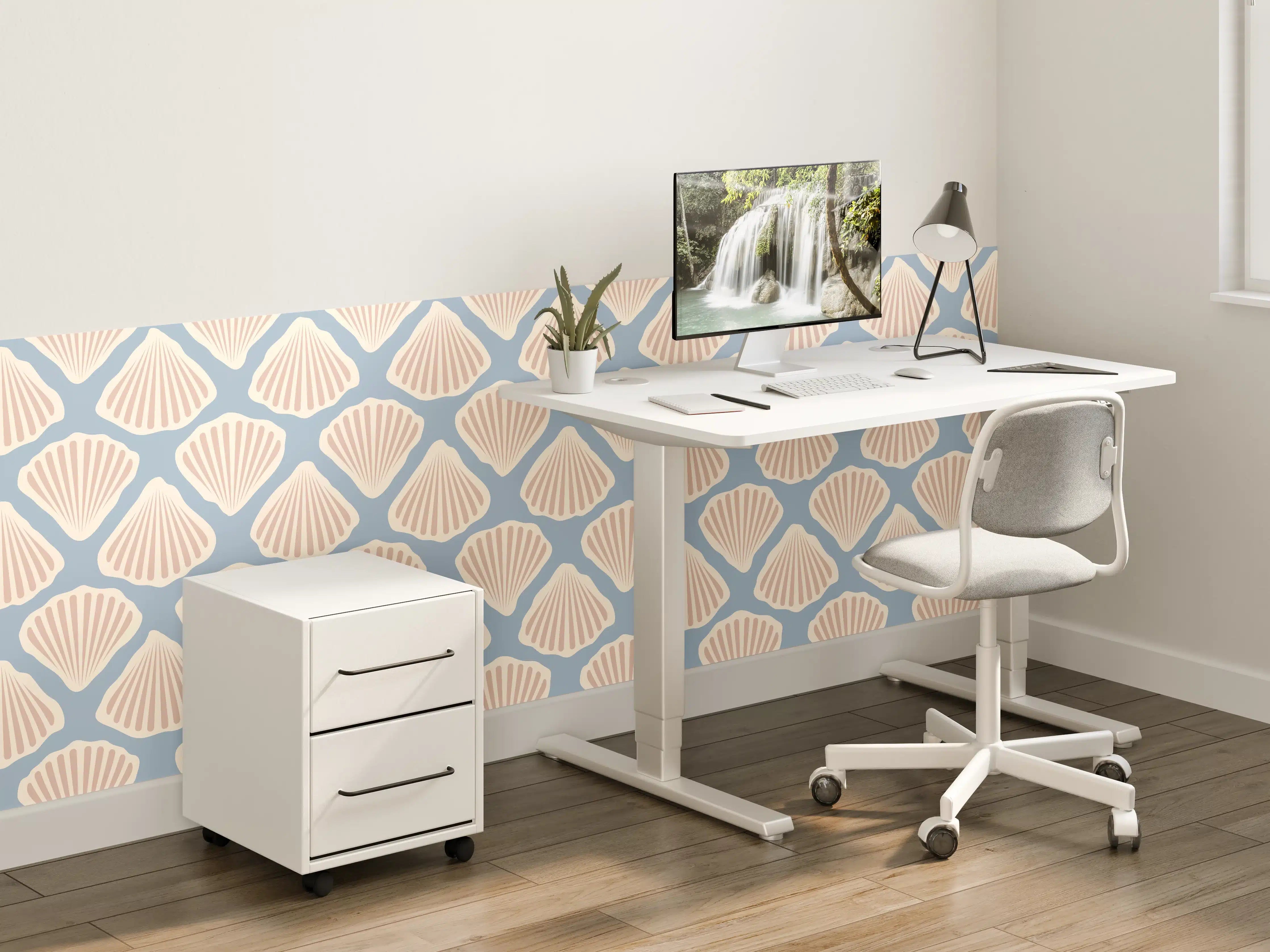 Kinderzimmer Wandgestaltung - Muschel-Muster Türkis-Beige Tapete