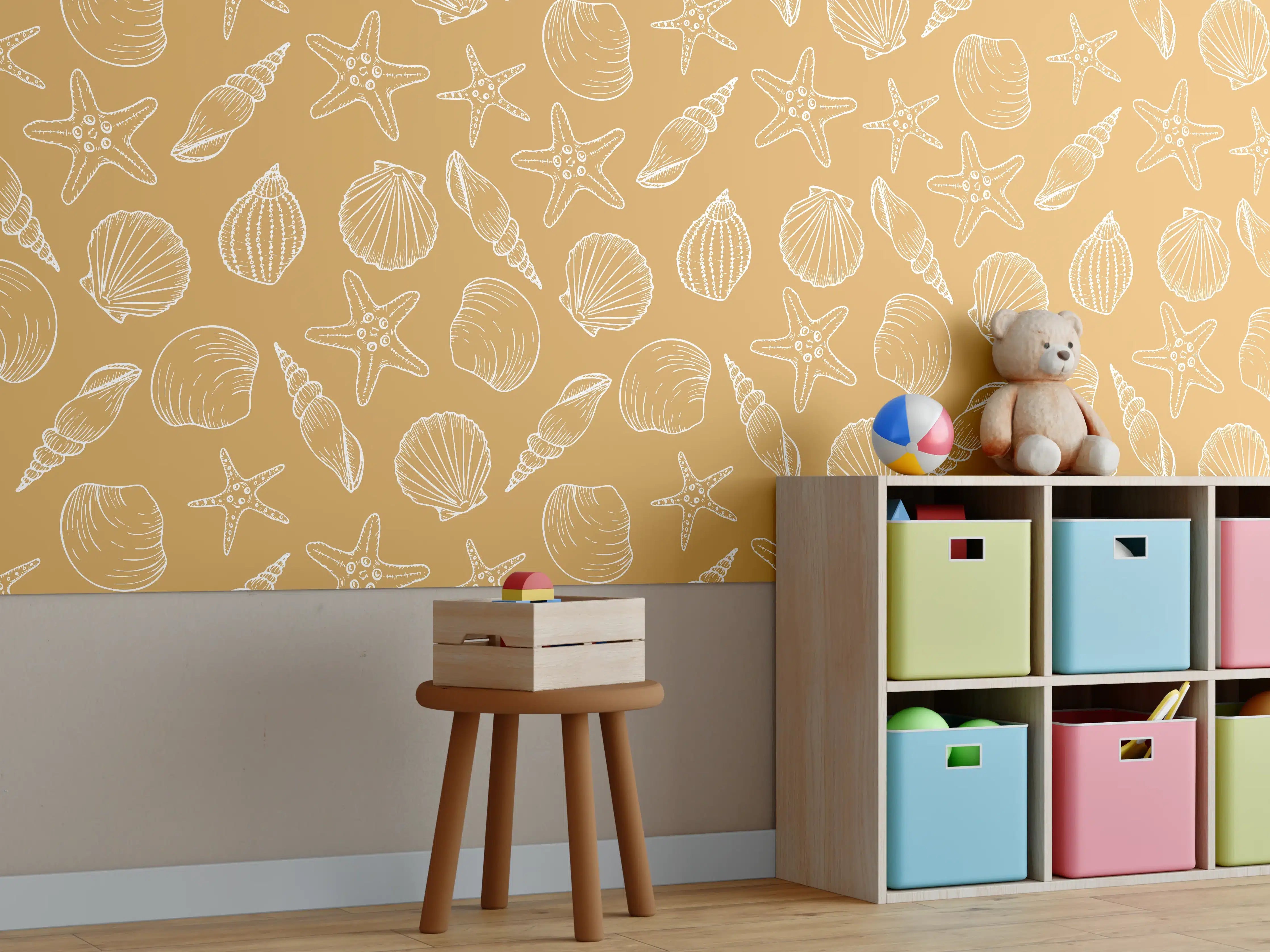 Kinderzimmer Wandgestaltung - Muschelmuster Amber-Beige