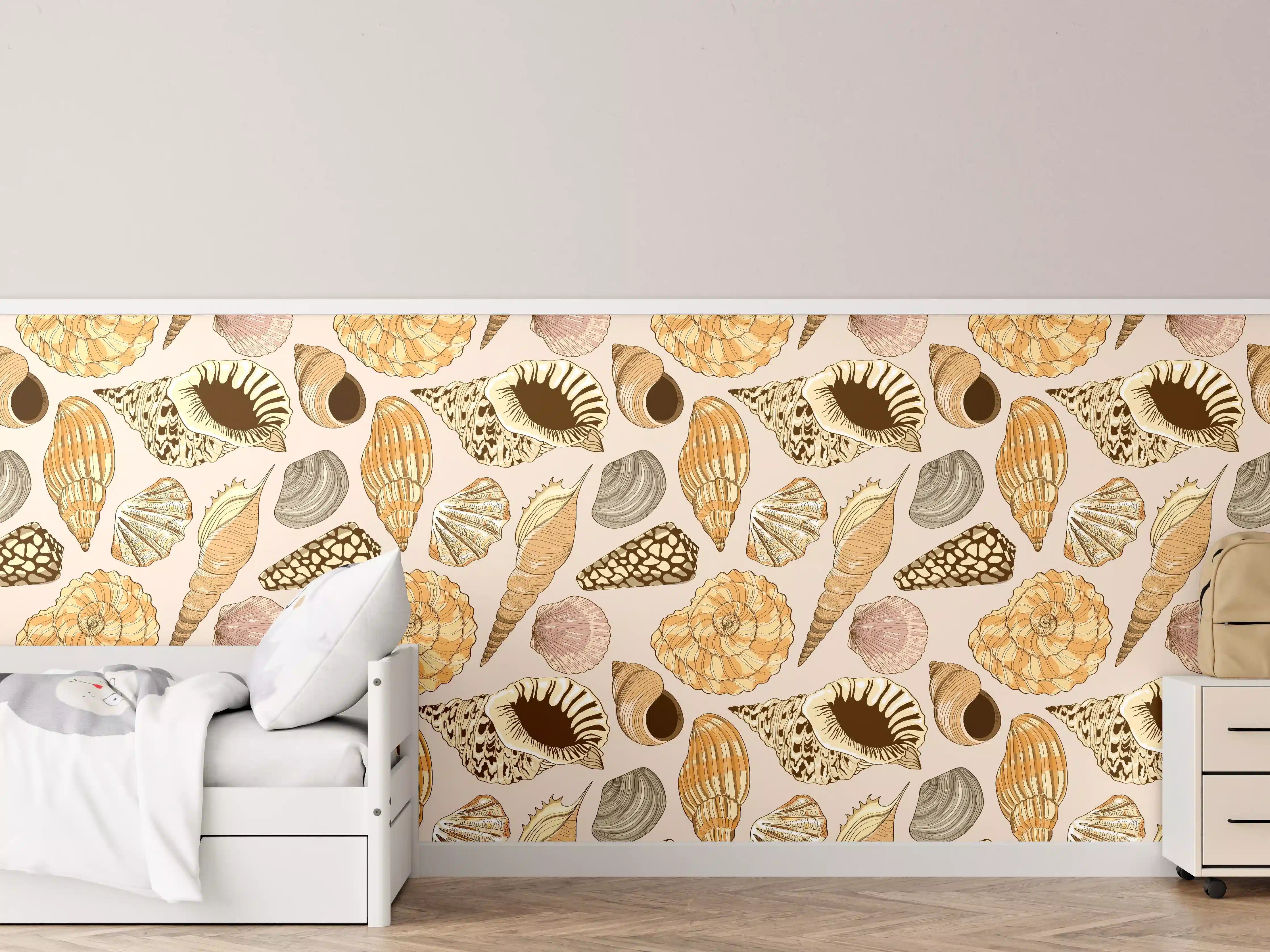 Kinderzimmer Wandgestaltung - Muschelmuster Beige-Orange