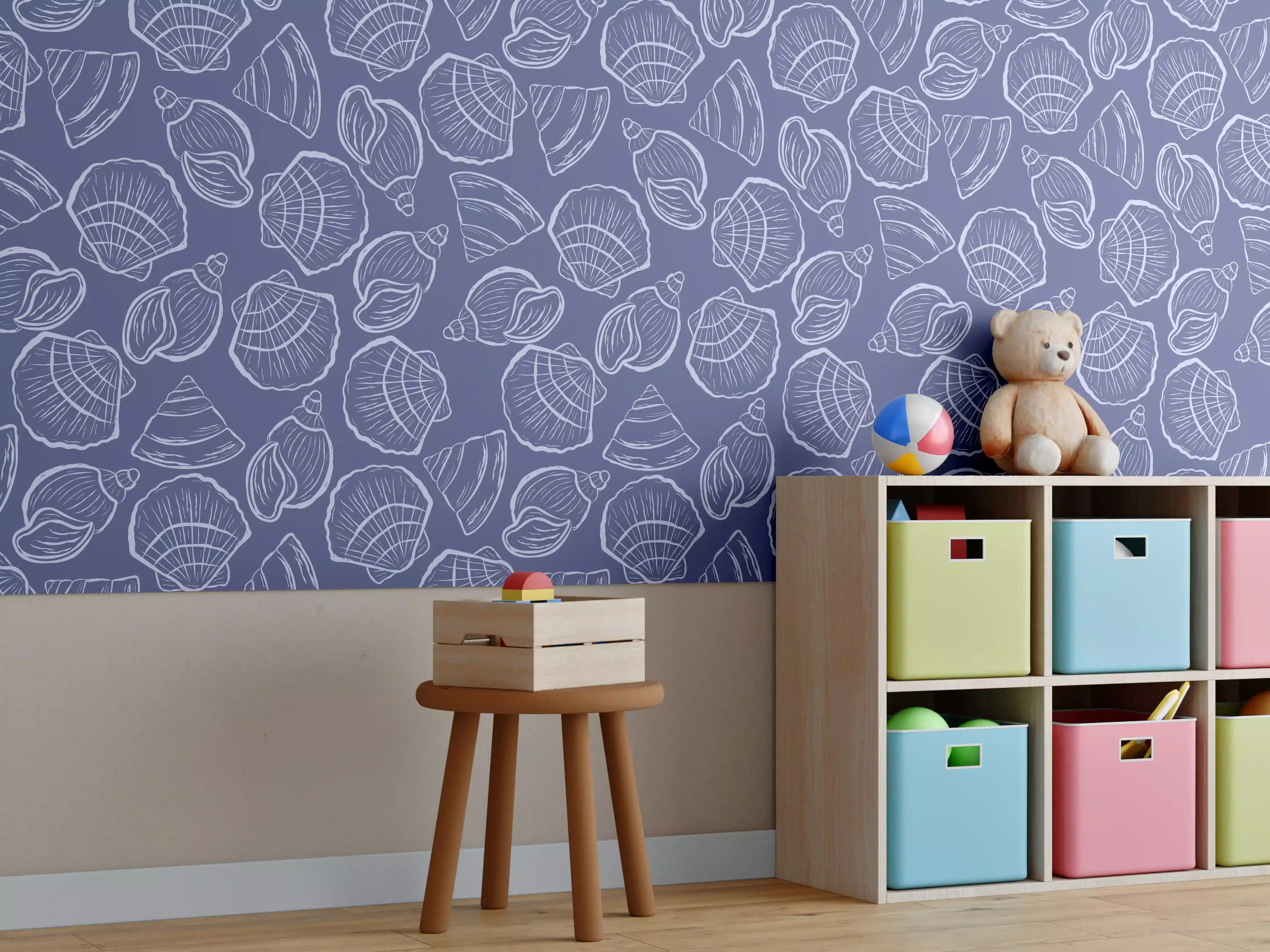 Kinderzimmer Wandgestaltung - Muschelmuster Mitternachtsblau