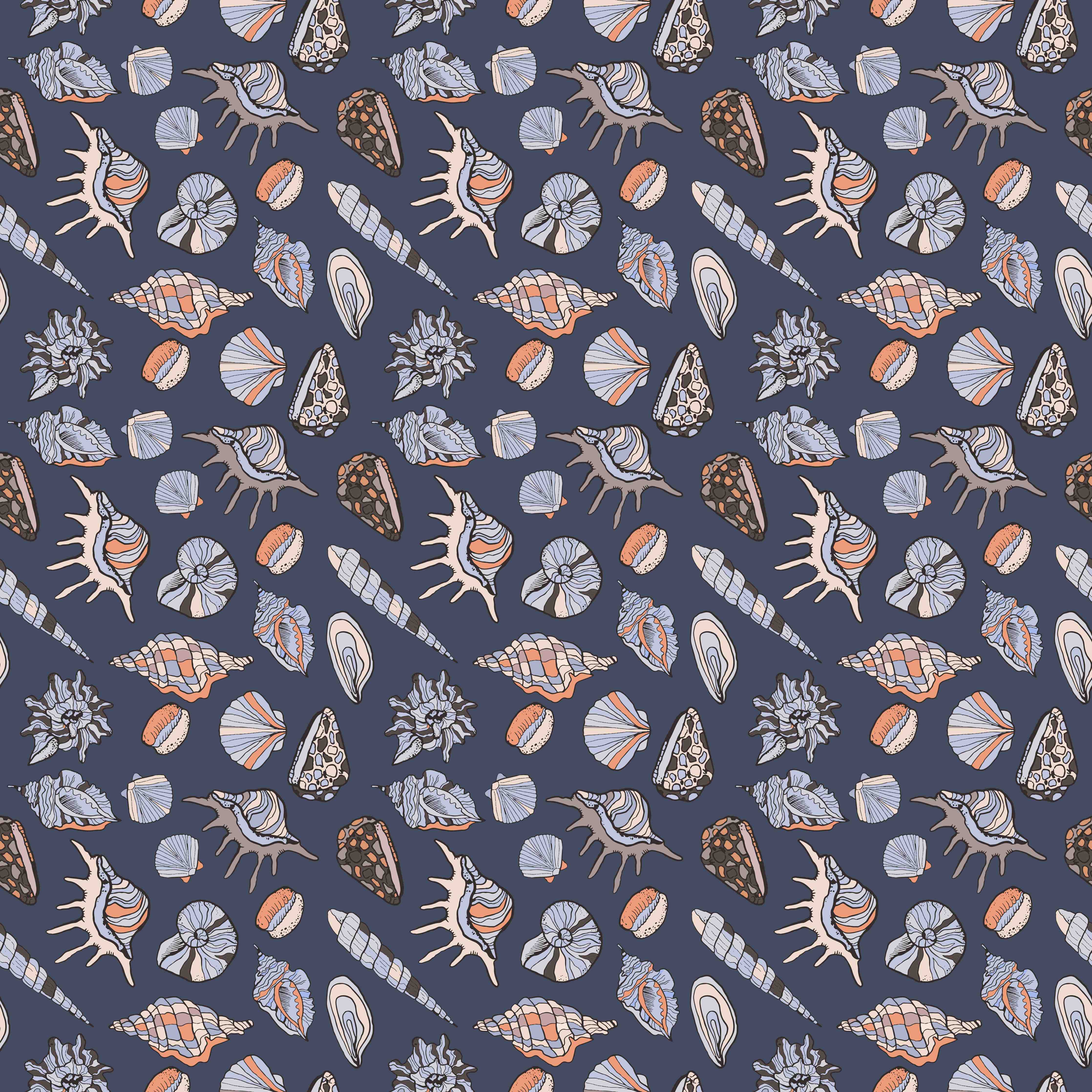 Kinderzimmer Wandgestaltung-Muschelmuster Navy Beige Orange