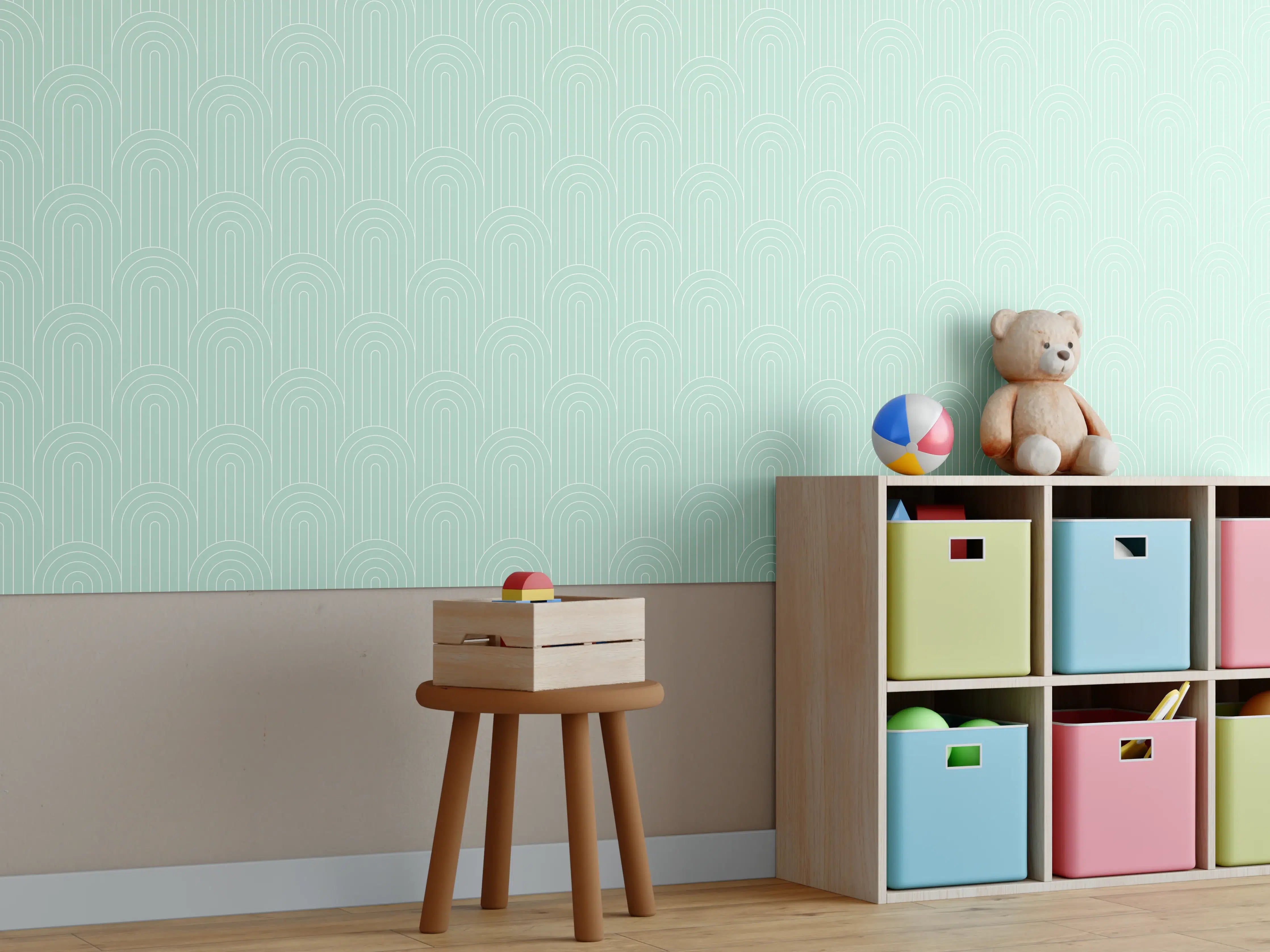 Kinderzimmer Wandgestaltung - Musterhafte Architektur in zartem Mint