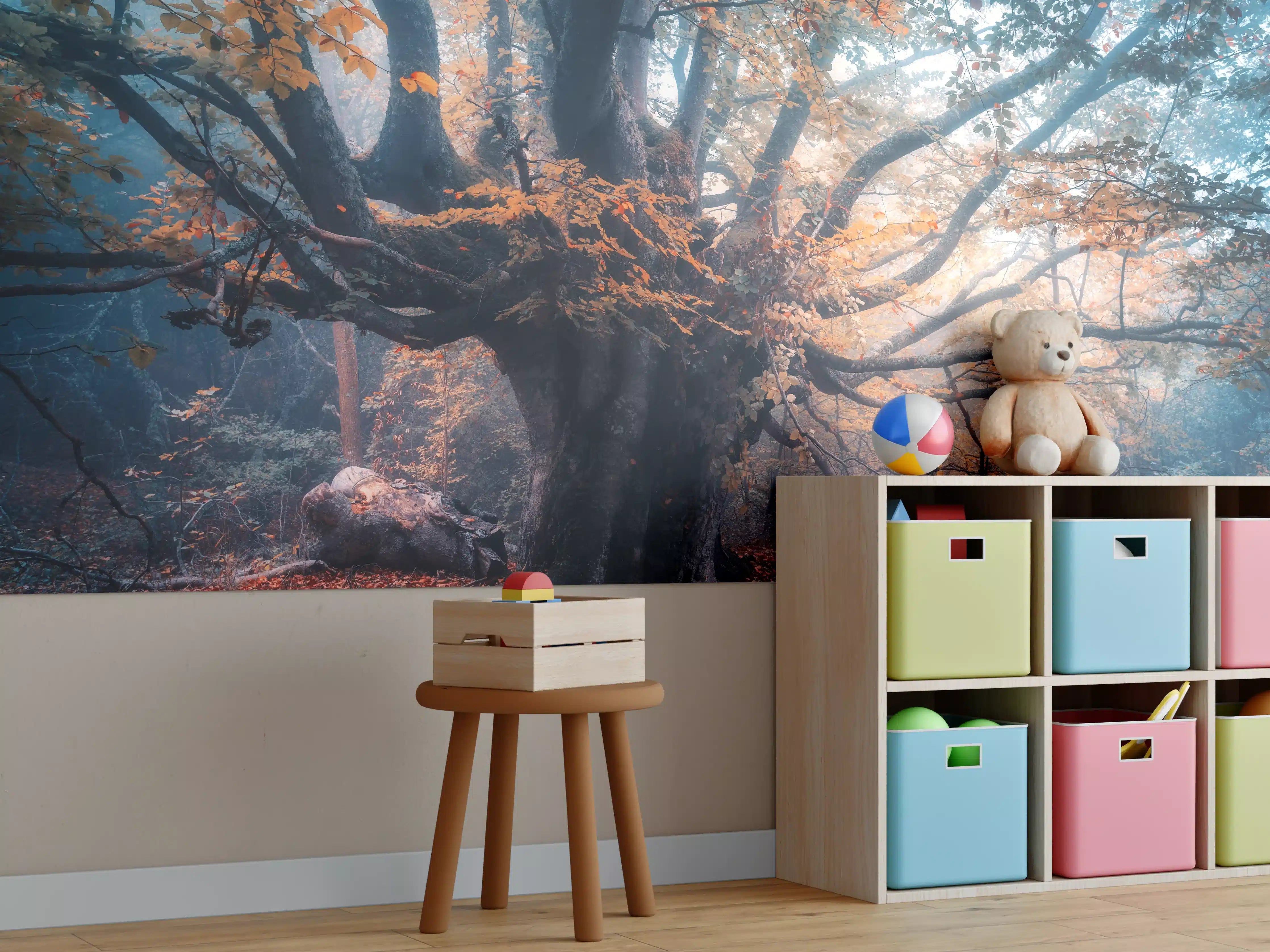 Kinderzimmer Wandgestaltung - Mystischer Herbstwald mit Sonnenlicht