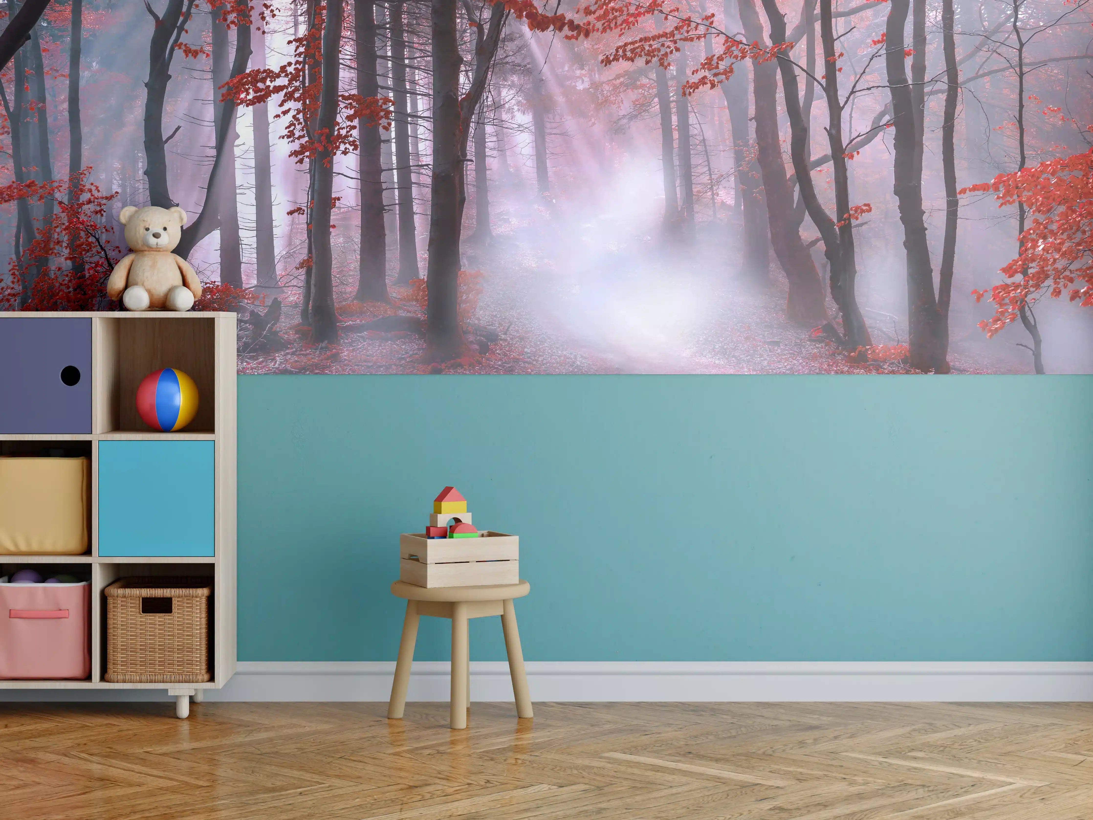 Kinderzimmer Wandgestaltung - Mystischer roter Wald