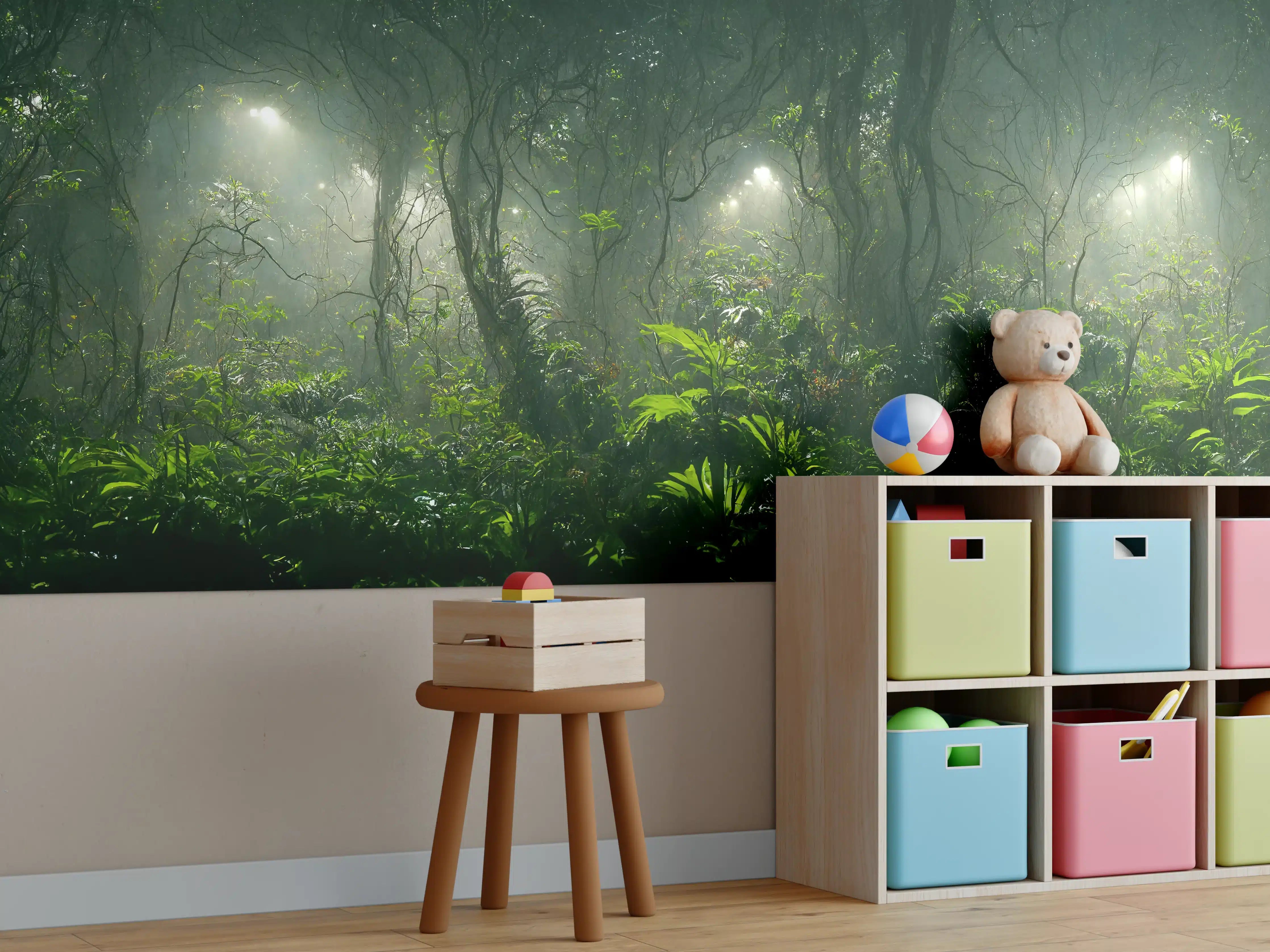 Kinderzimmer Wandgestaltung - Nachtlandschaft des Dschungels