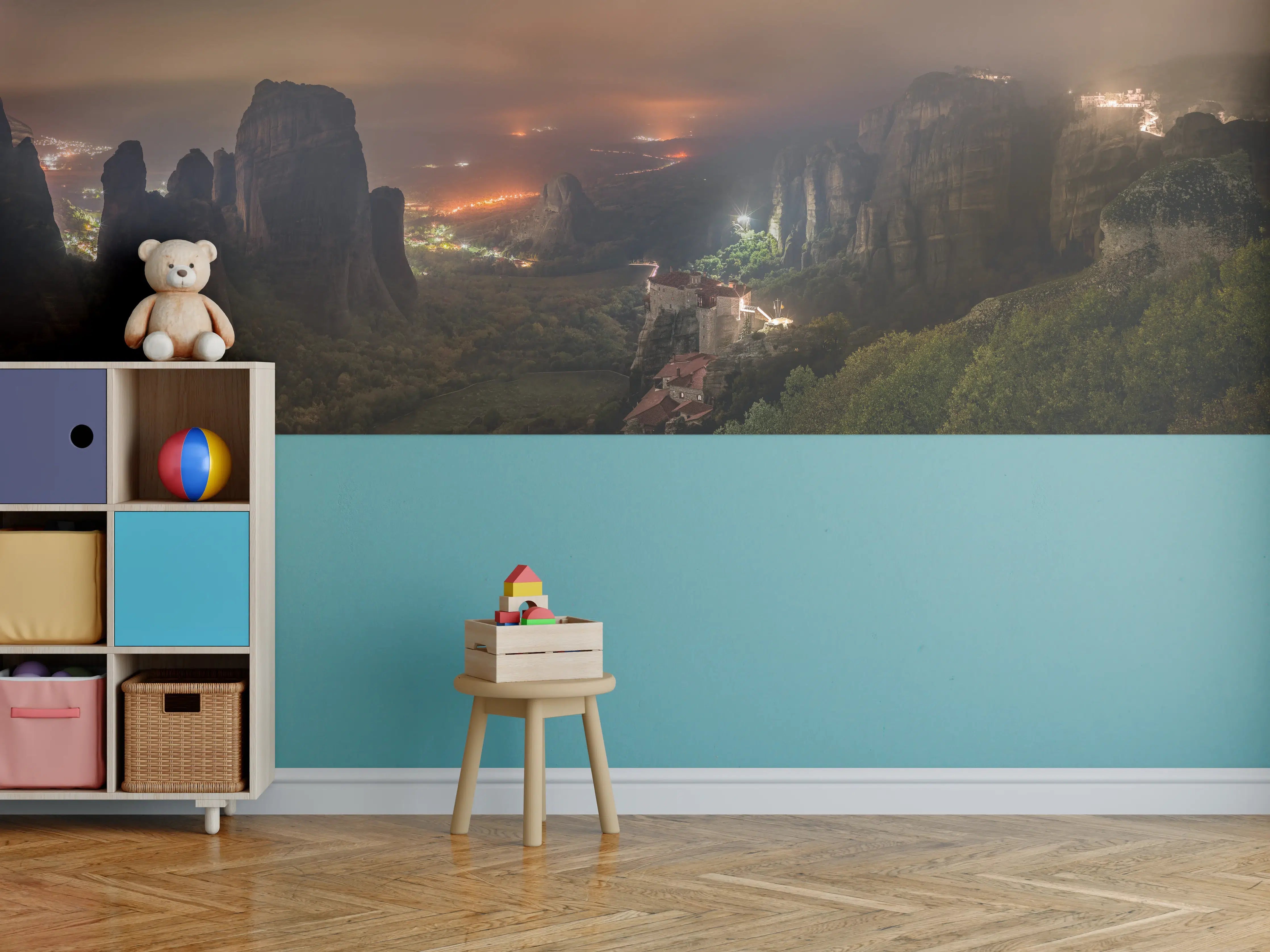 Kinderzimmer Wandgestaltung - Nächtlicher Blick auf Meteora Berge