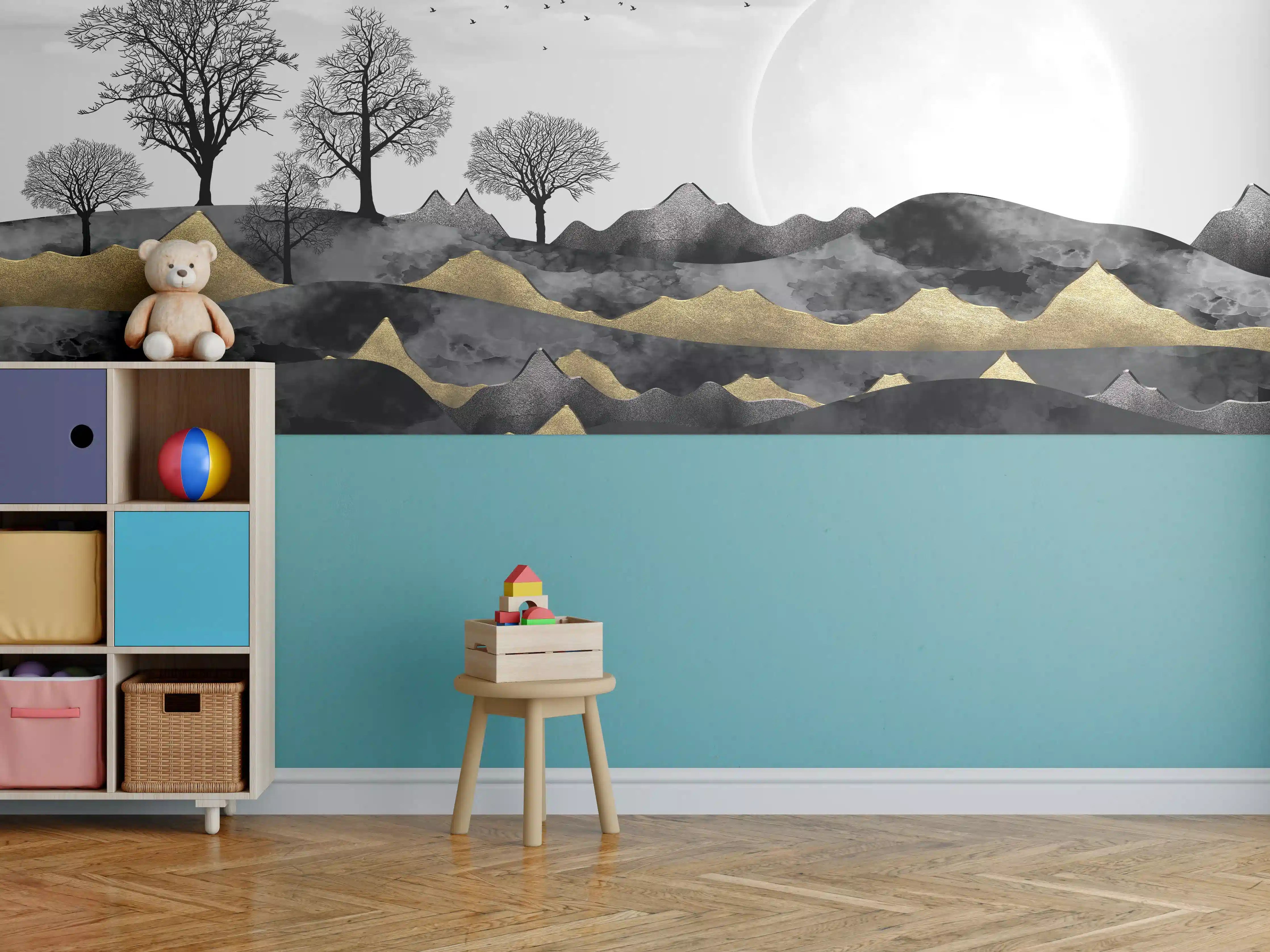 Kinderzimmer Wandgestaltung - Nächtliches Landschaftsdesign - Grafik