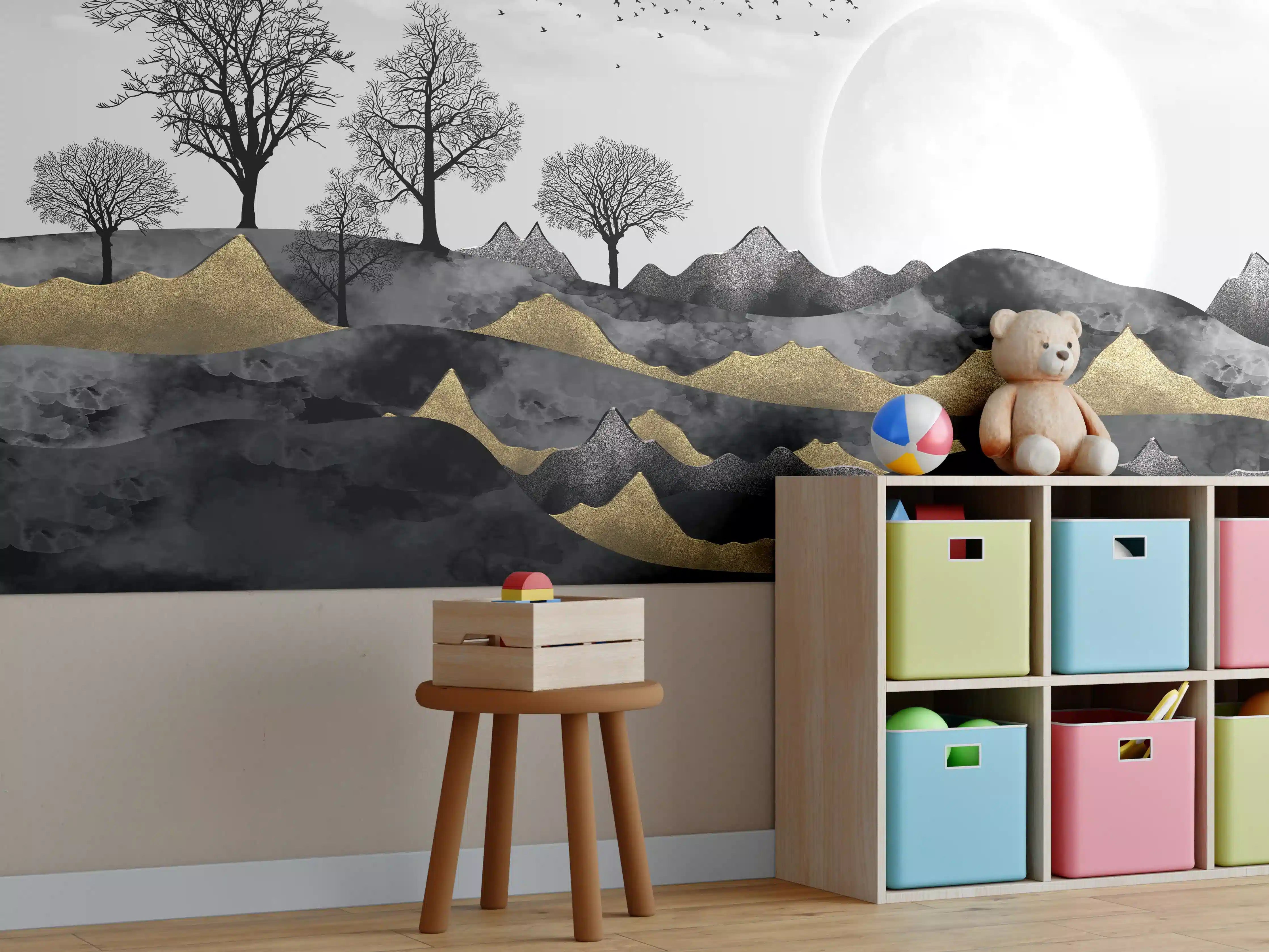 Kinderzimmer Wandgestaltung - Nächtliches Landschaftsdesign - Grafik