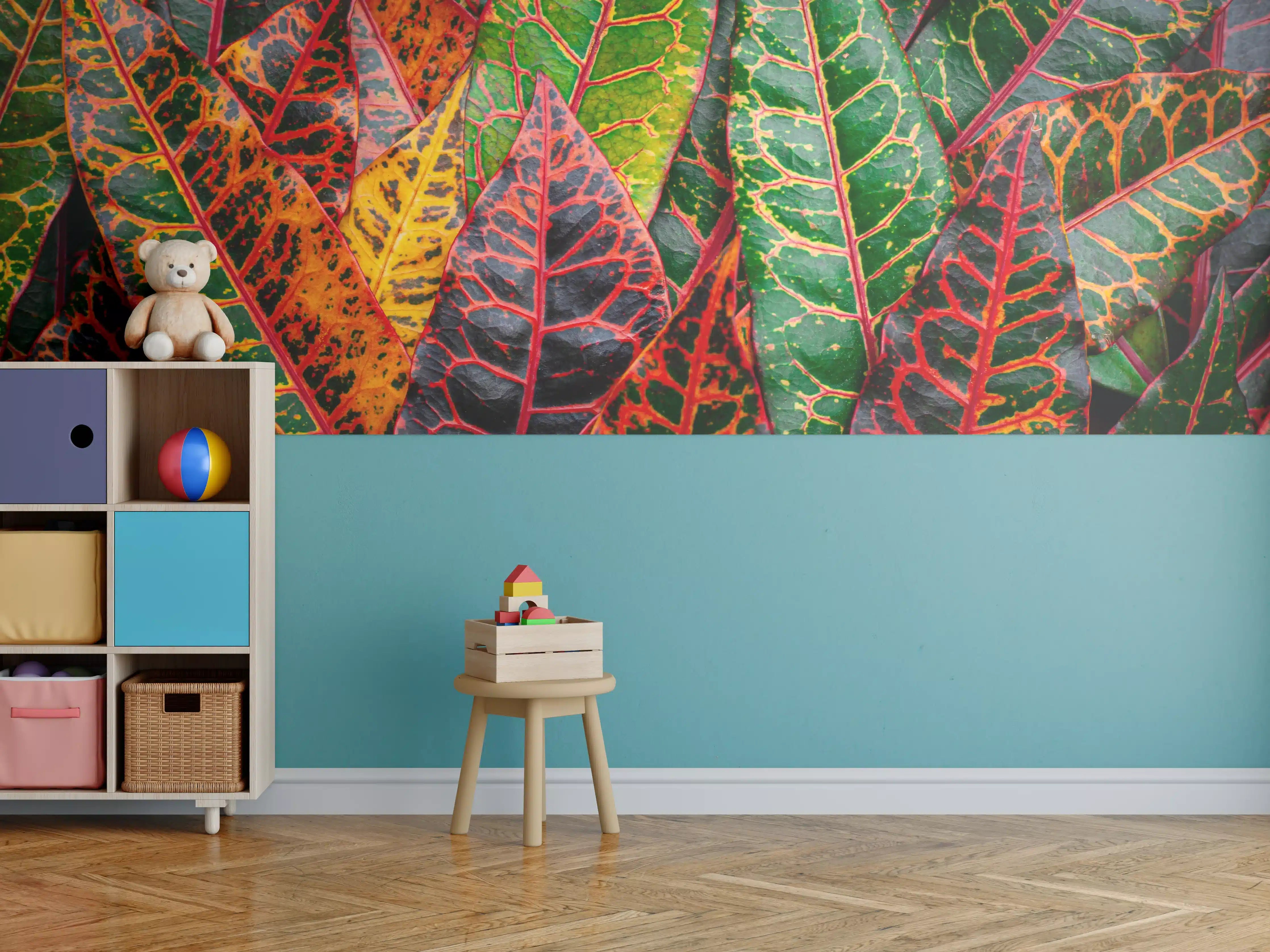 Kinderzimmer Wandgestaltung - Nahaufnahme von einzigartigen bunten Blättern