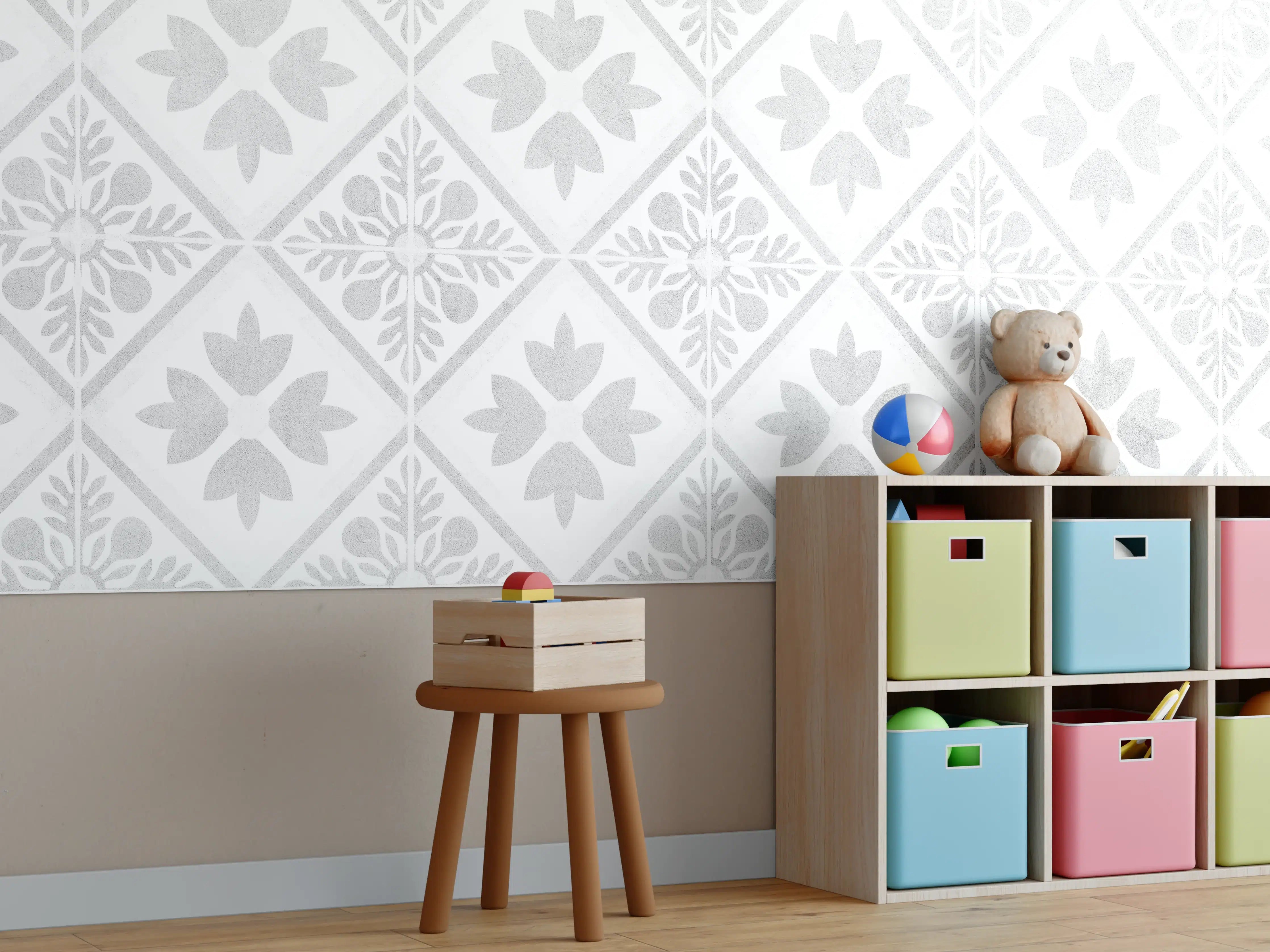Kinderzimmer Wandgestaltung - Nahtlose Grunge Betonfliesen
