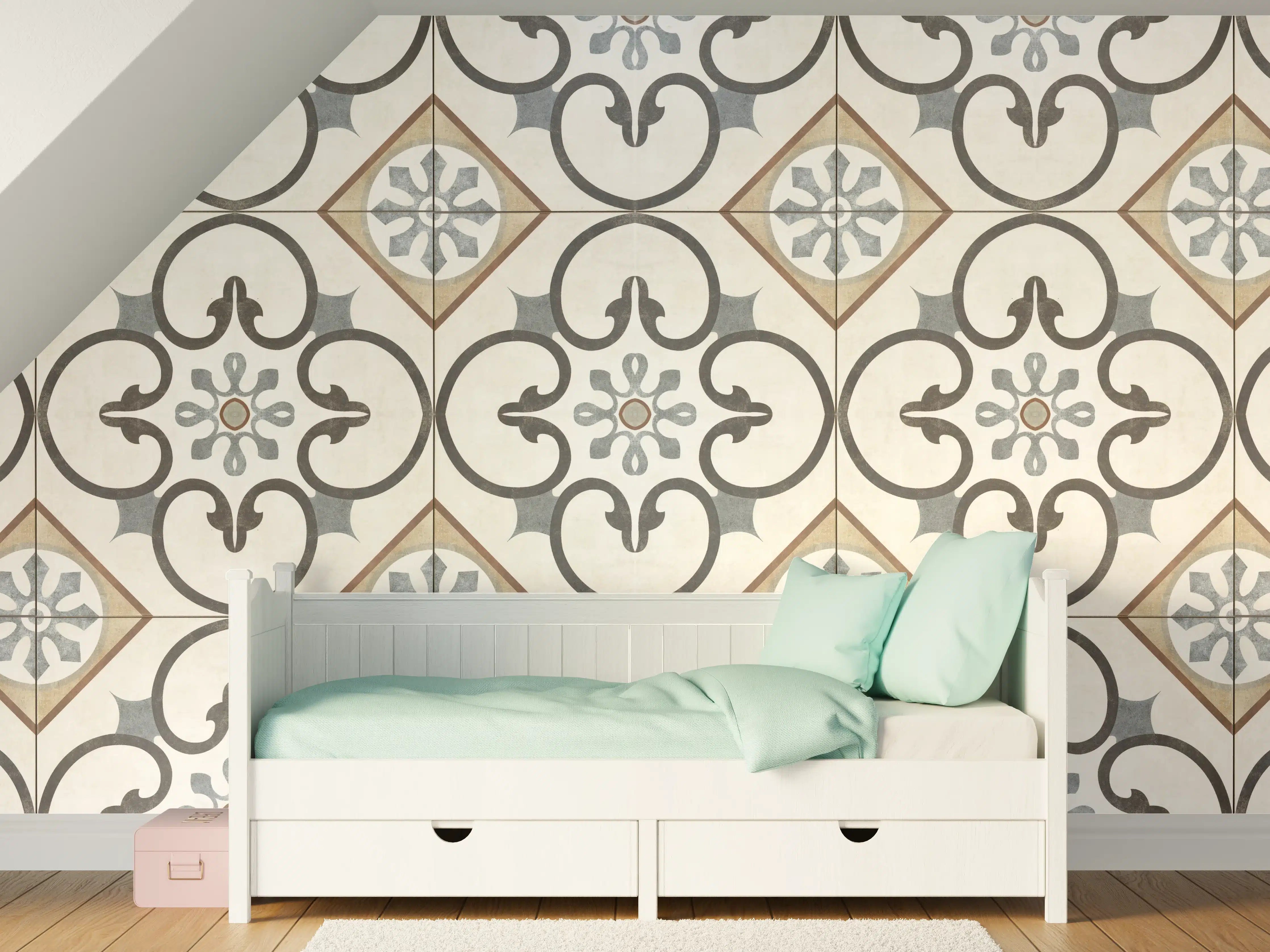 Kinderzimmer Wandgestaltung - Nahtlose beige graue Fliesen