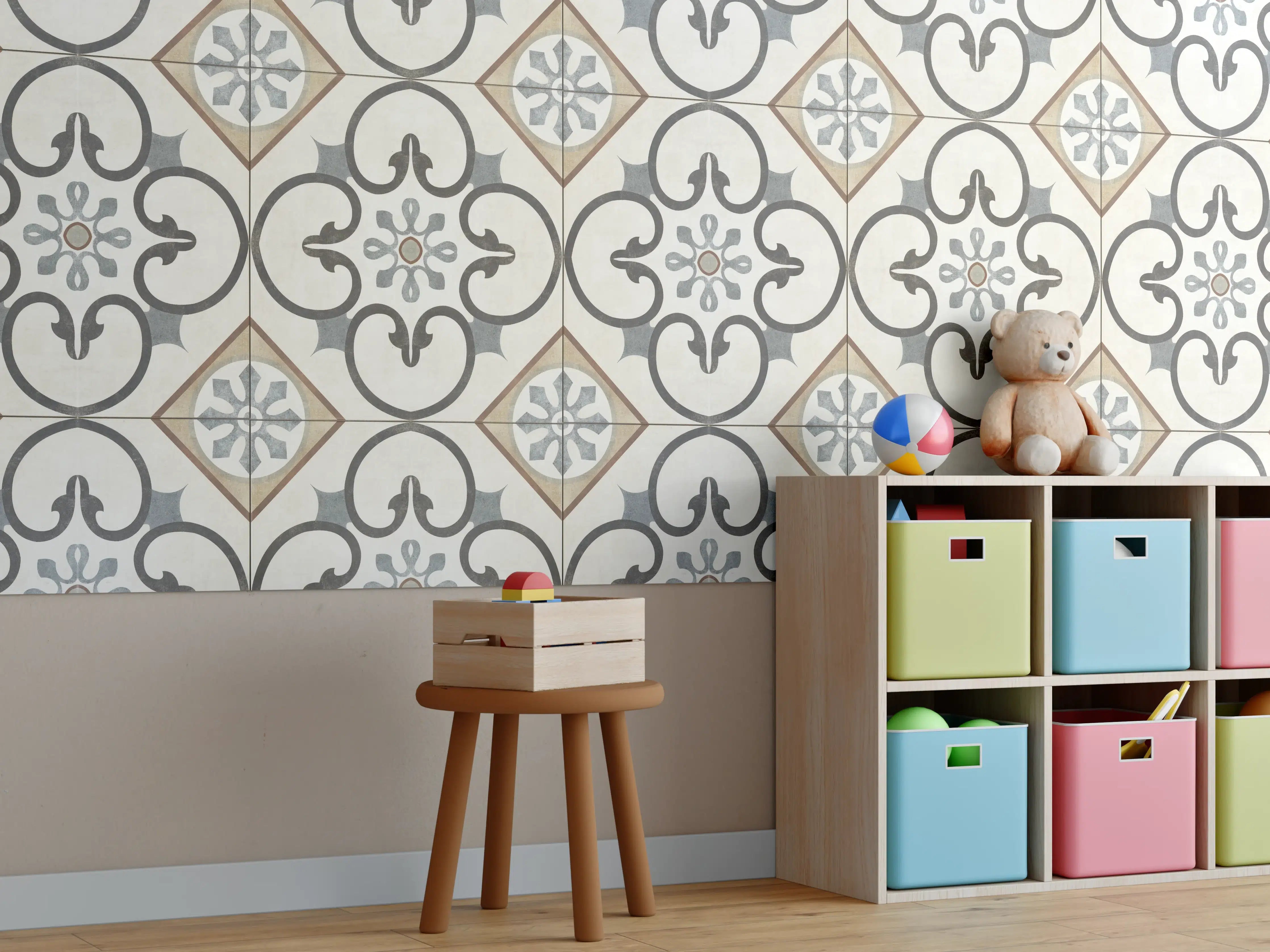 Kinderzimmer Wandgestaltung - Nahtlose beige graue Fliesen