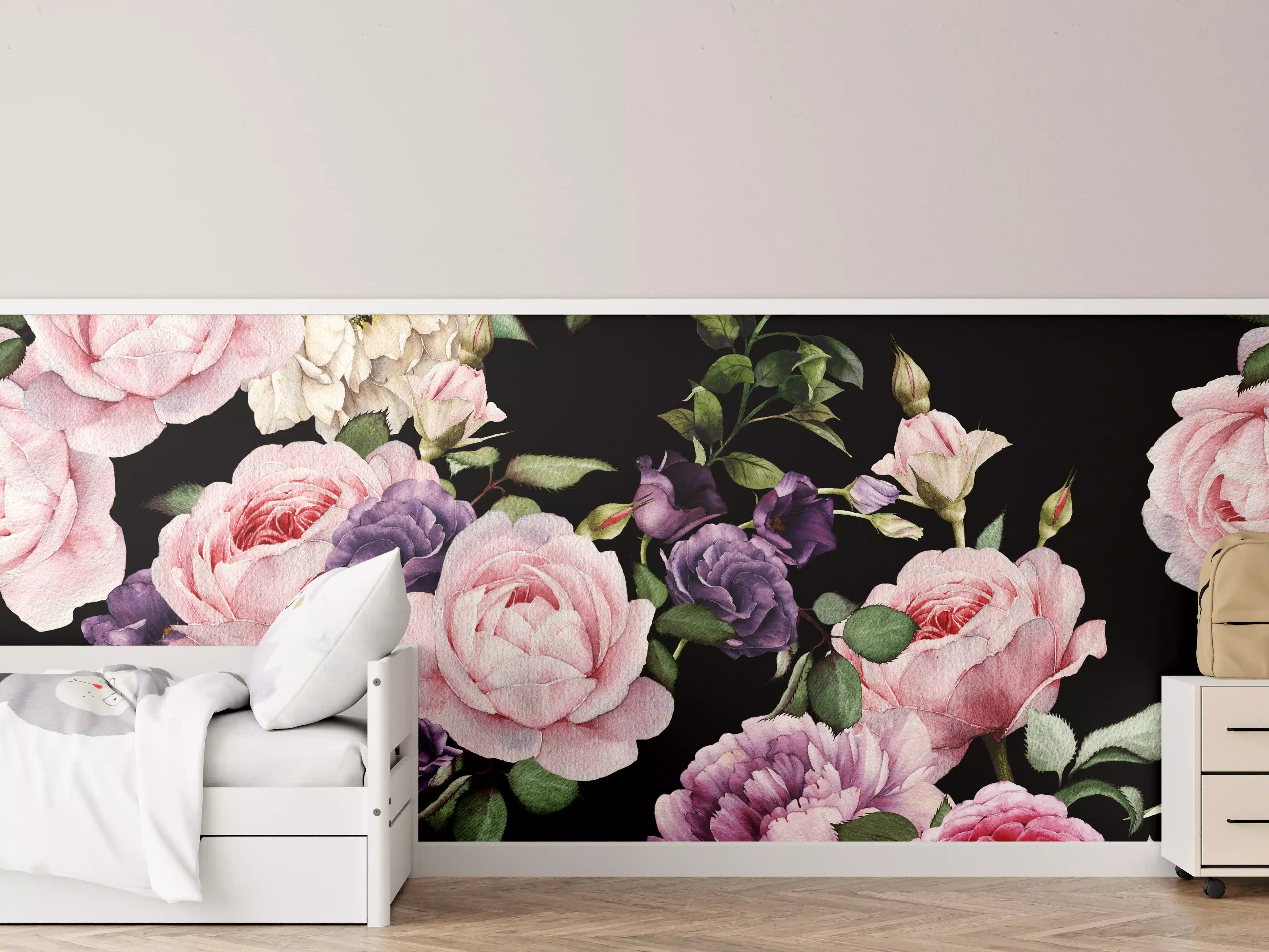 Kinderzimmer Wandgestaltung - Nahtloses florales Muster mit Rosen