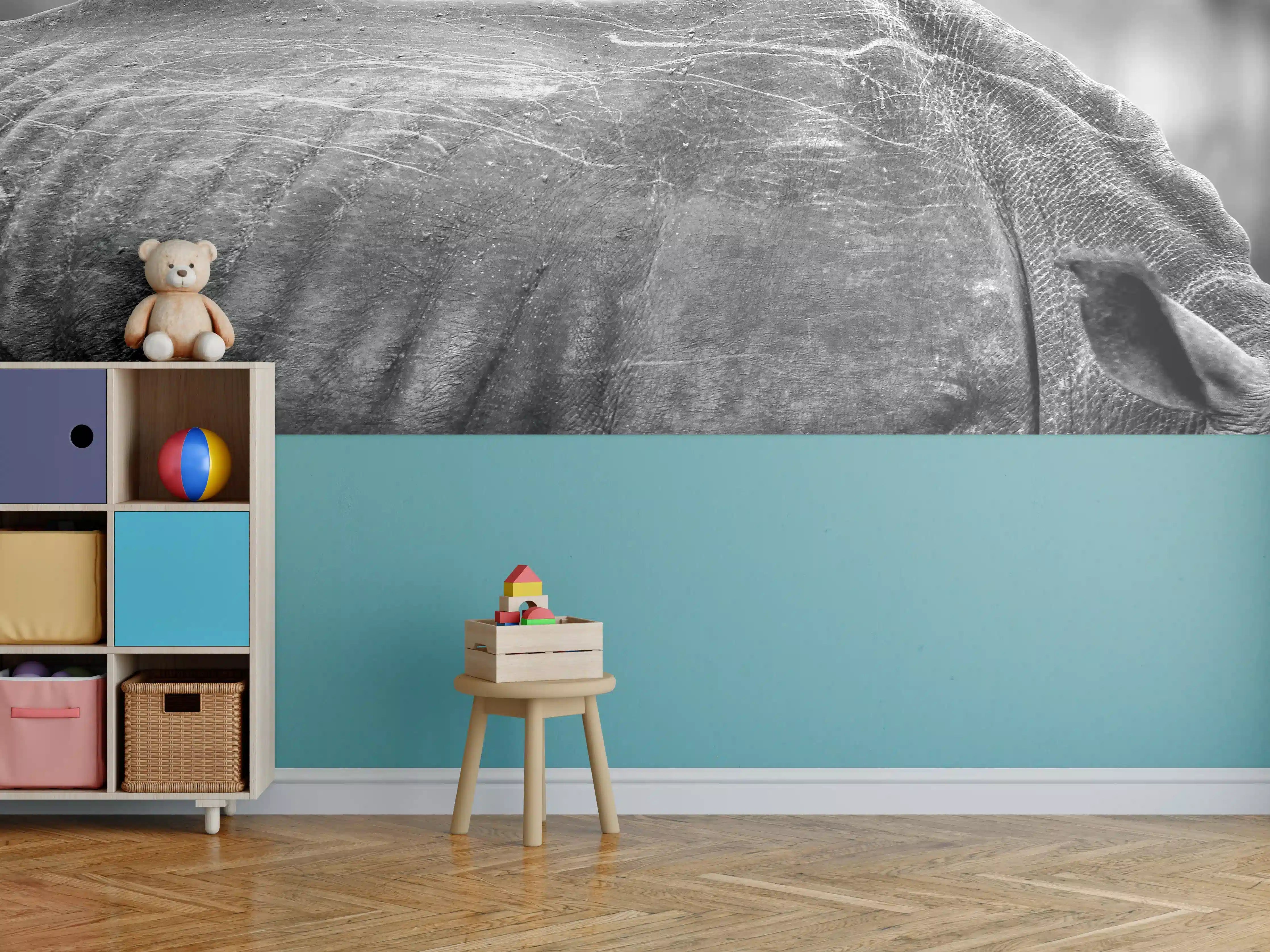 Kinderzimmer Wandgestaltung - Nashorn - schwarz-weiß