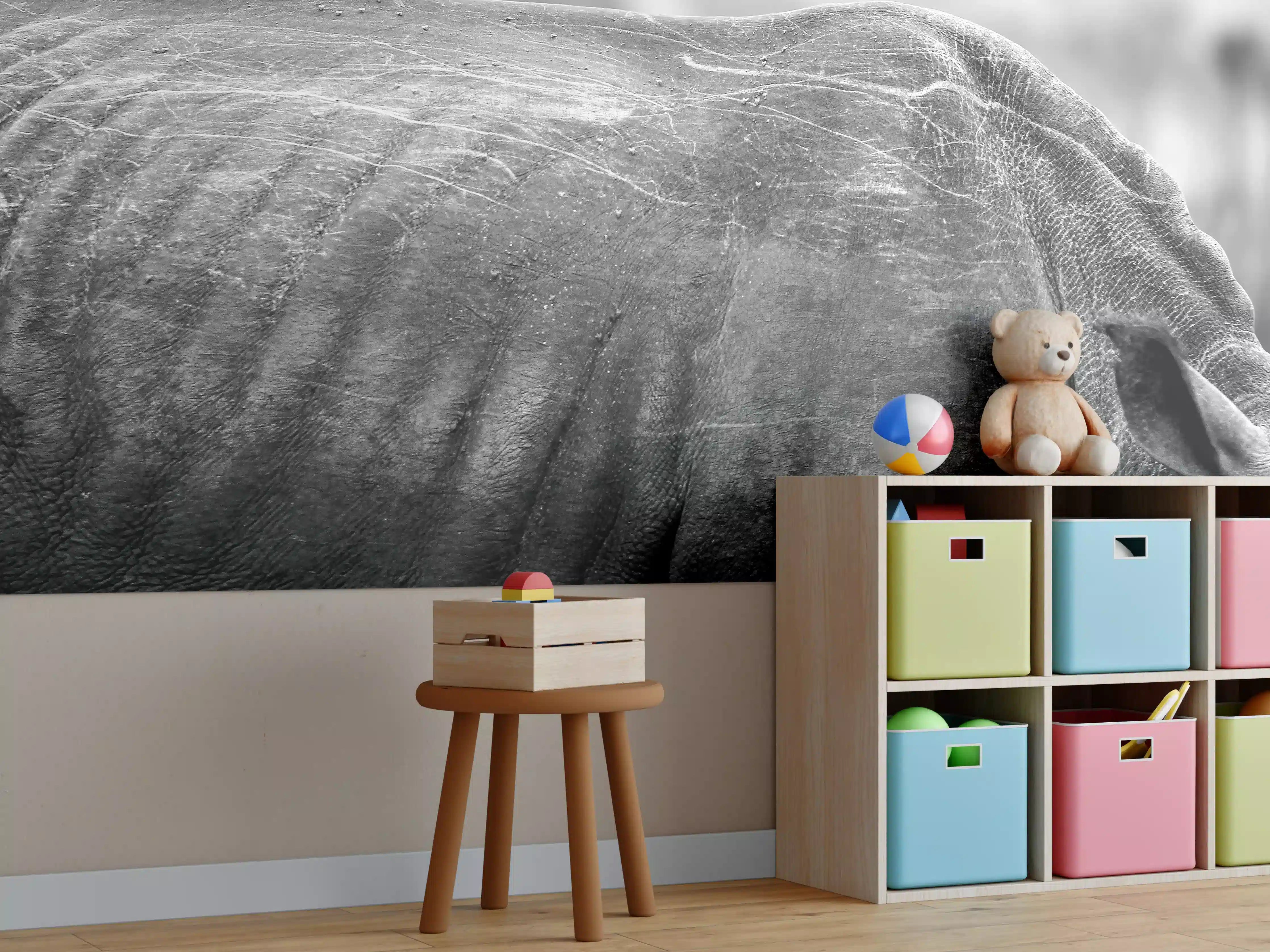 Kinderzimmer Wandgestaltung - Nashorn - schwarz-weiß