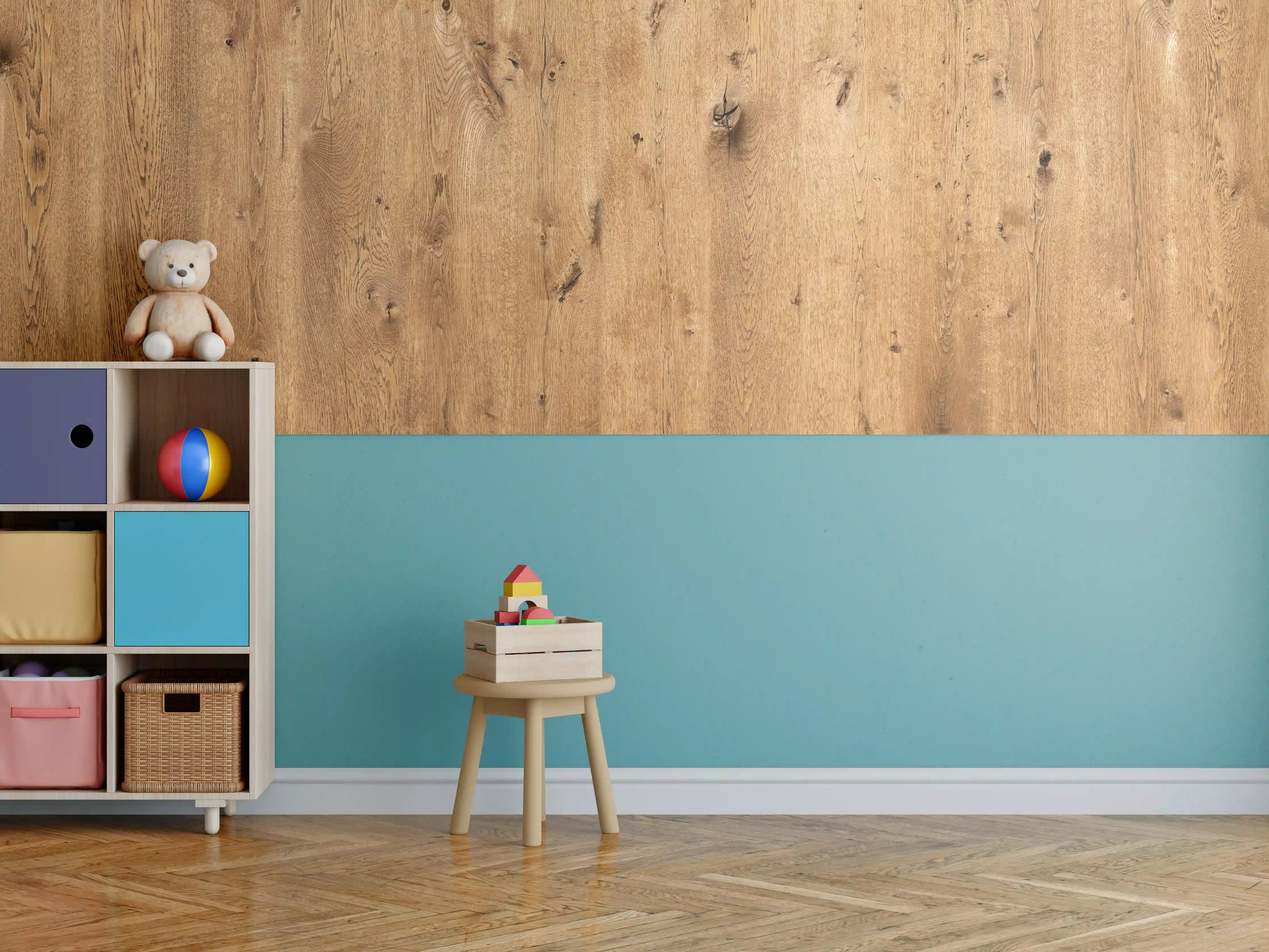 Kinderzimmer Wandgestaltung - Natürliche Eichenholz-Struktur