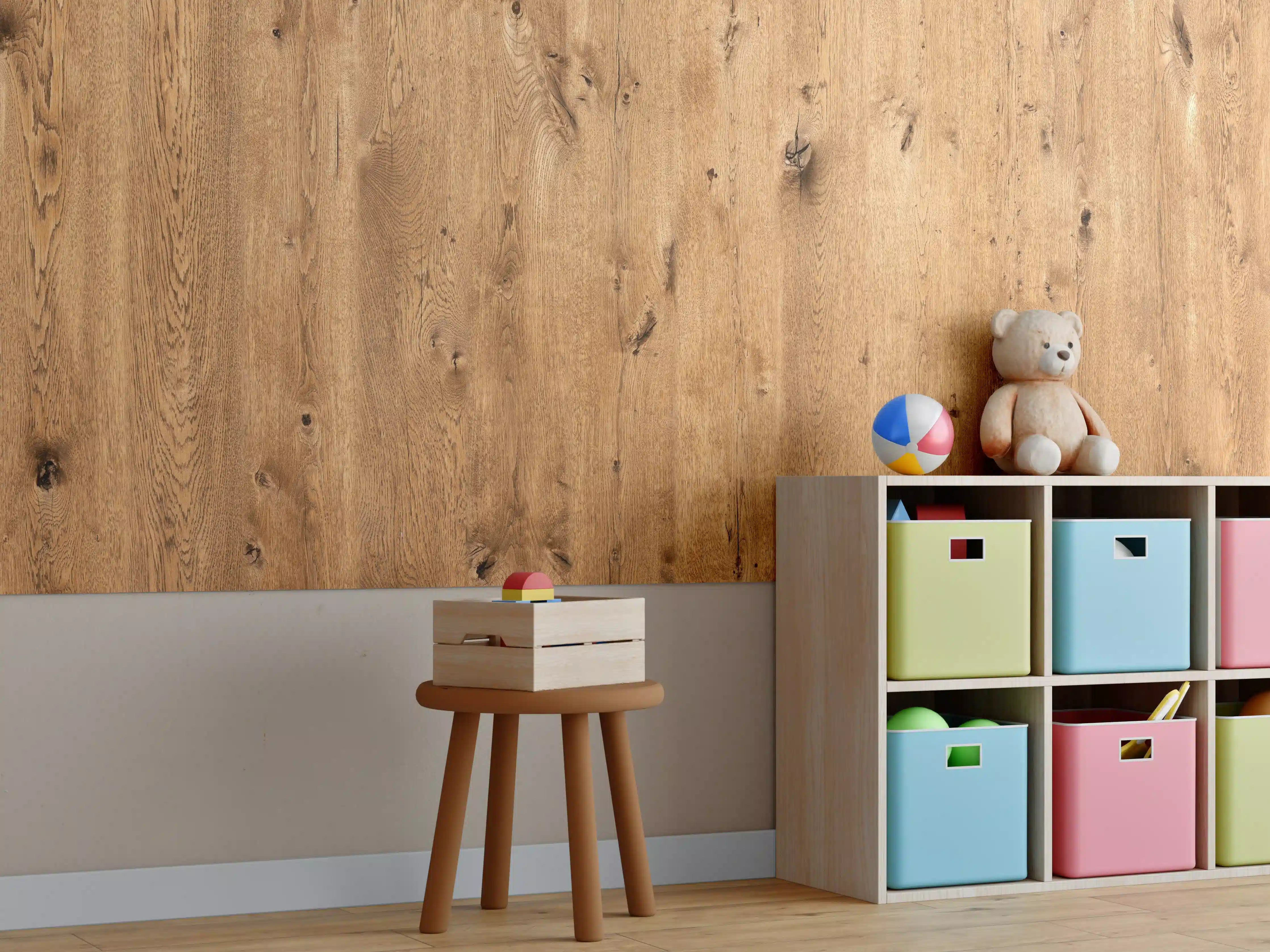 Kinderzimmer Wandgestaltung - Natürliche Eichenholz-Struktur