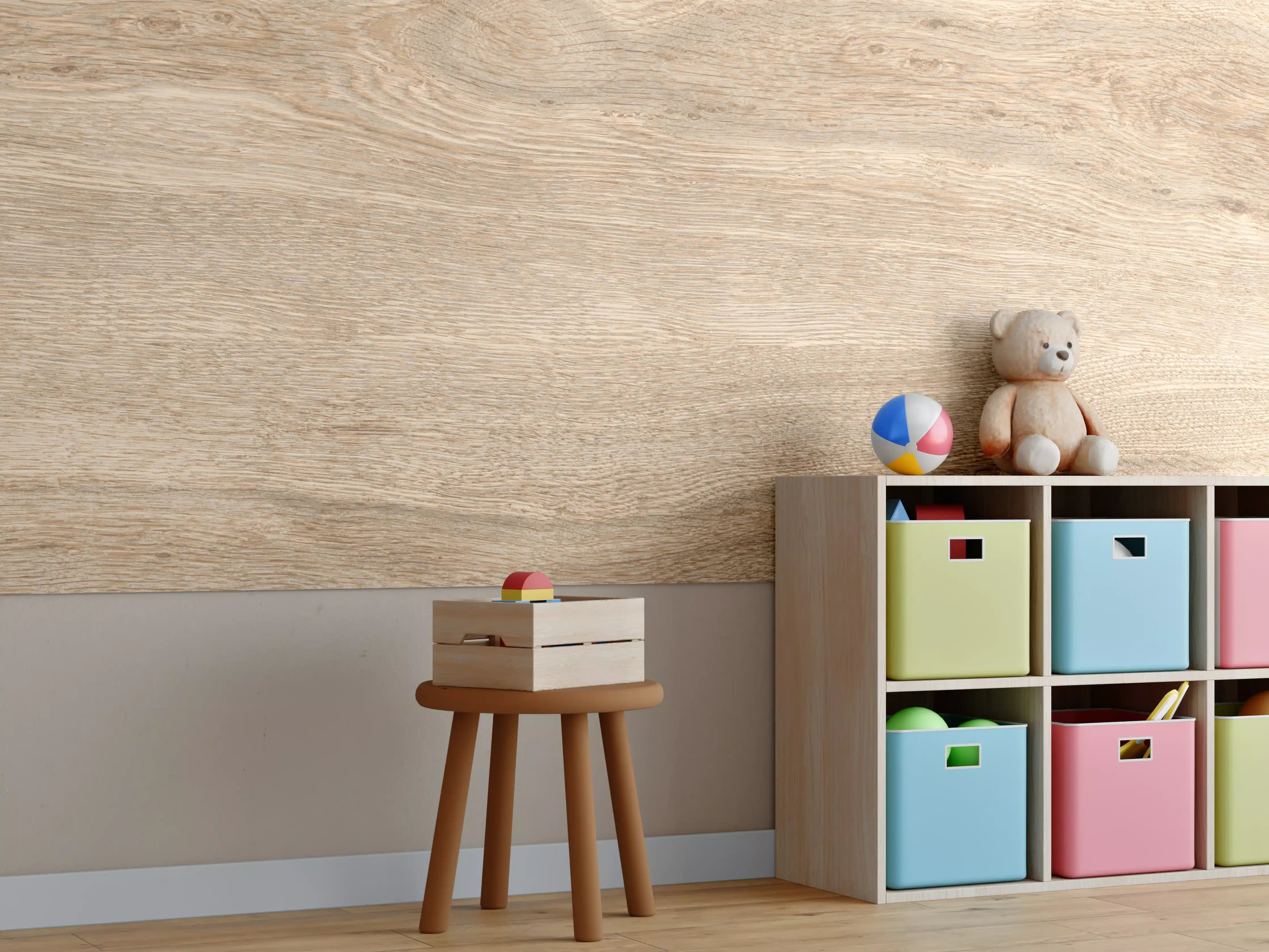 Kinderzimmer Wandgestaltung - Natürliche Holzmaserung in Hellbeige