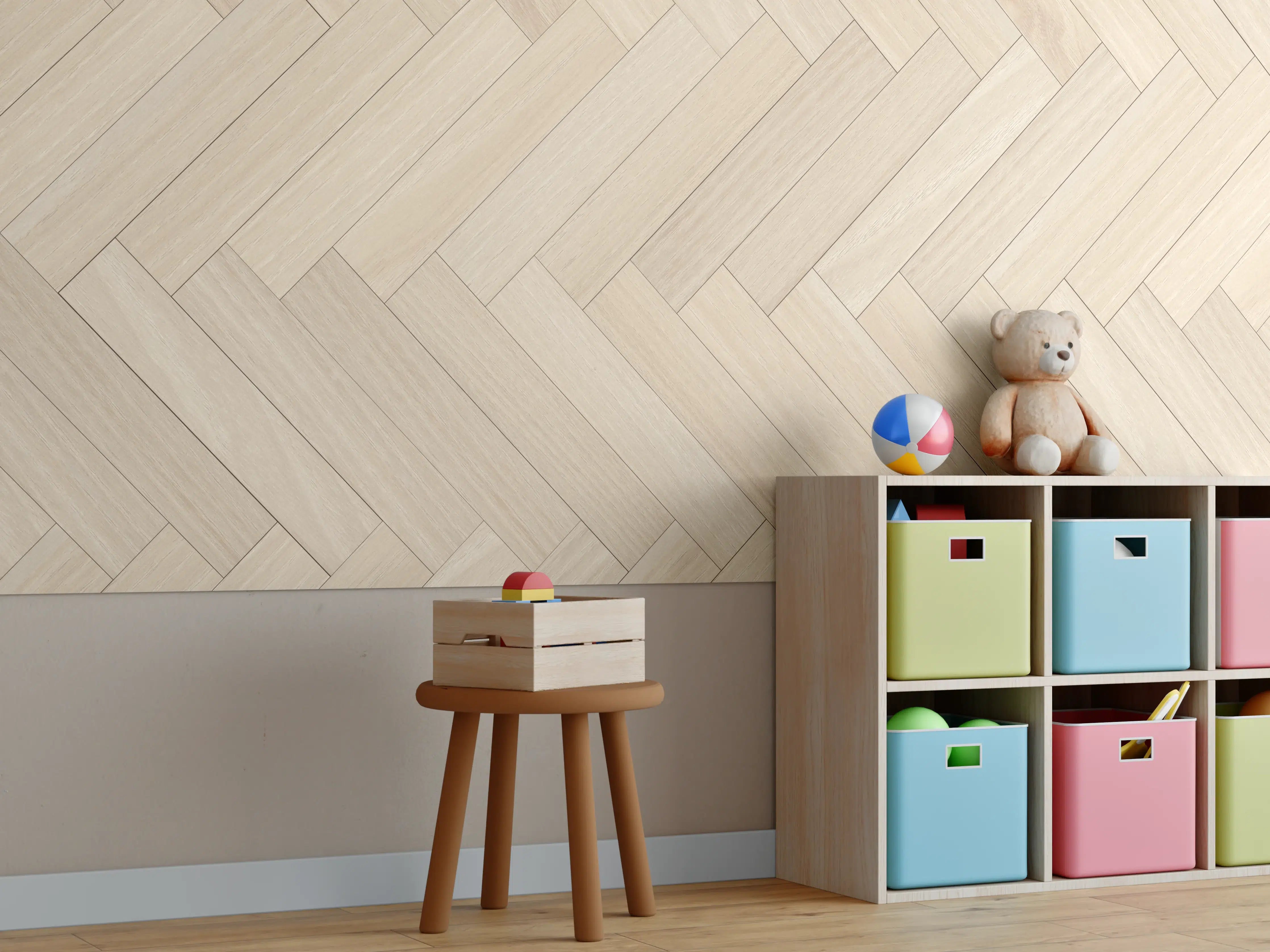 Kinderzimmer Wandgestaltung - Natürliche Holztextur - Beige