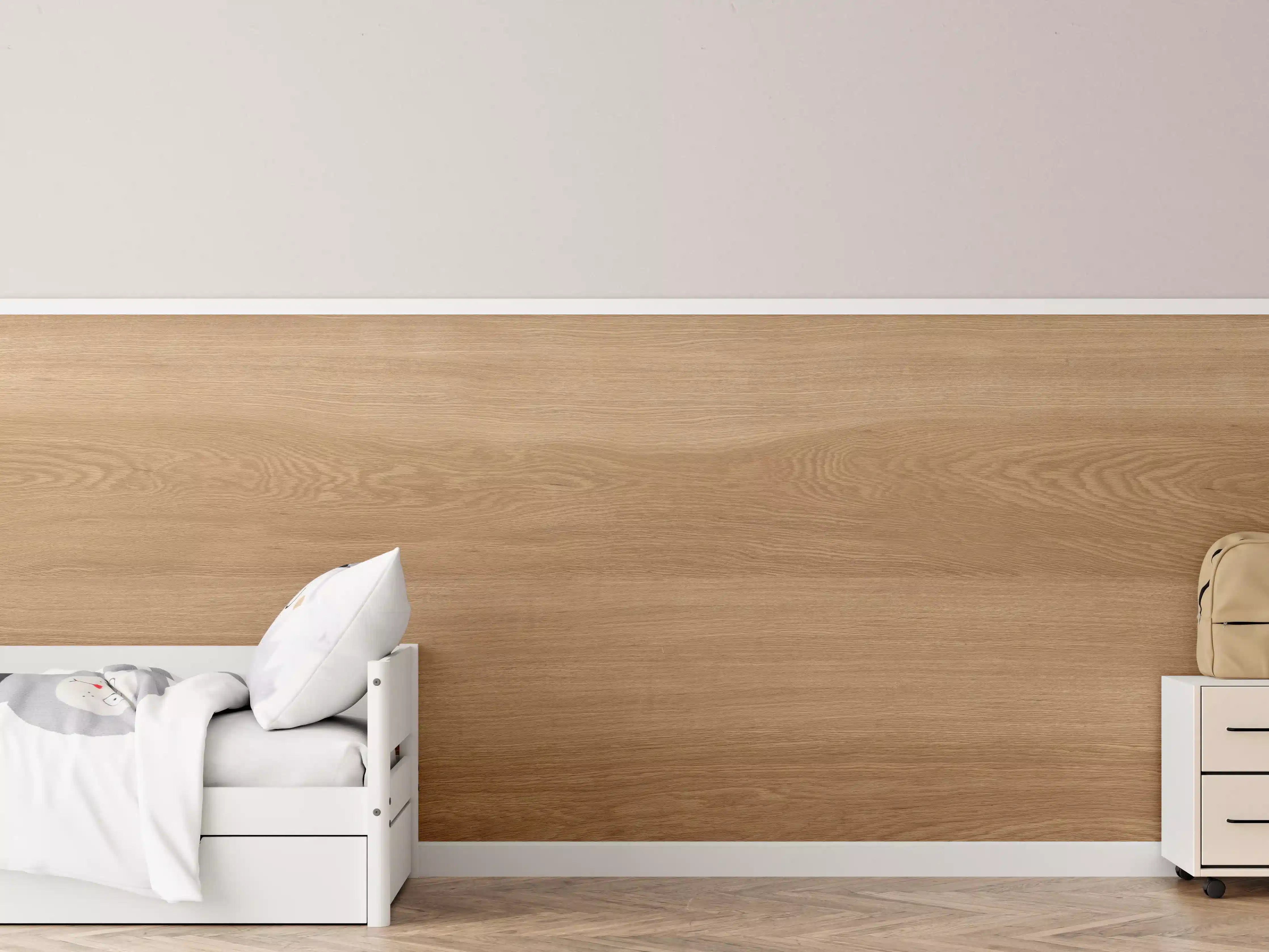 Kinderzimmer Wandgestaltung - Natürliche Holztöne mit feiner Maserung