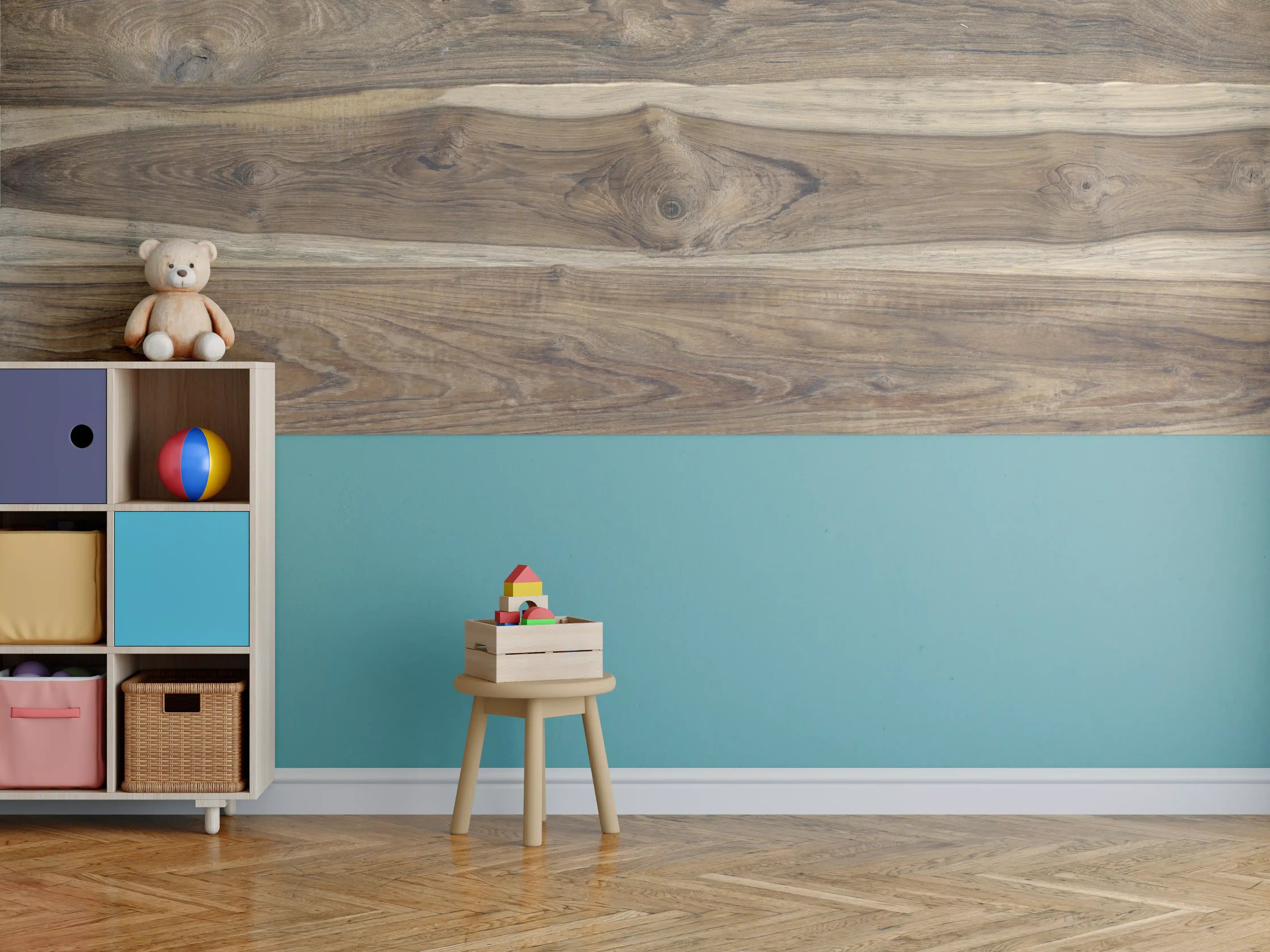 Kinderzimmer Wandgestaltung - Natürliche Holztöne mit warmer Maserung