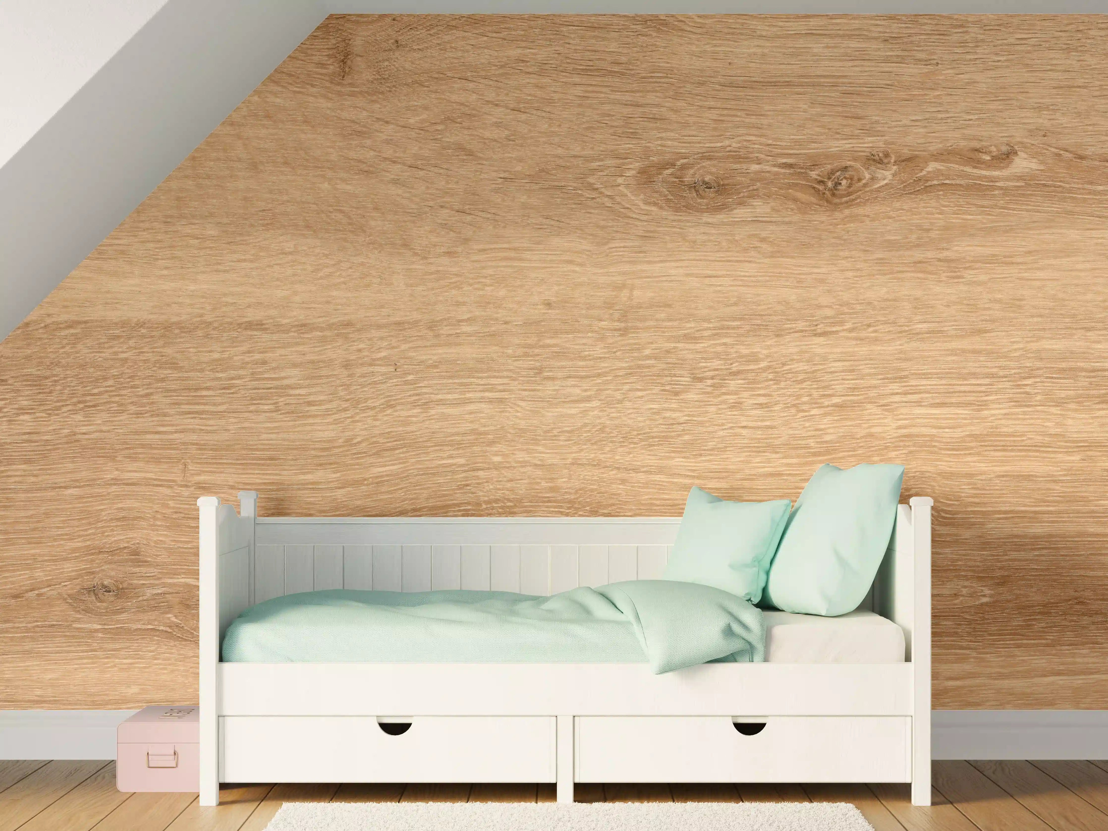 Kinderzimmer Wandgestaltung - Natürliche Holzwand mit Warmtönen