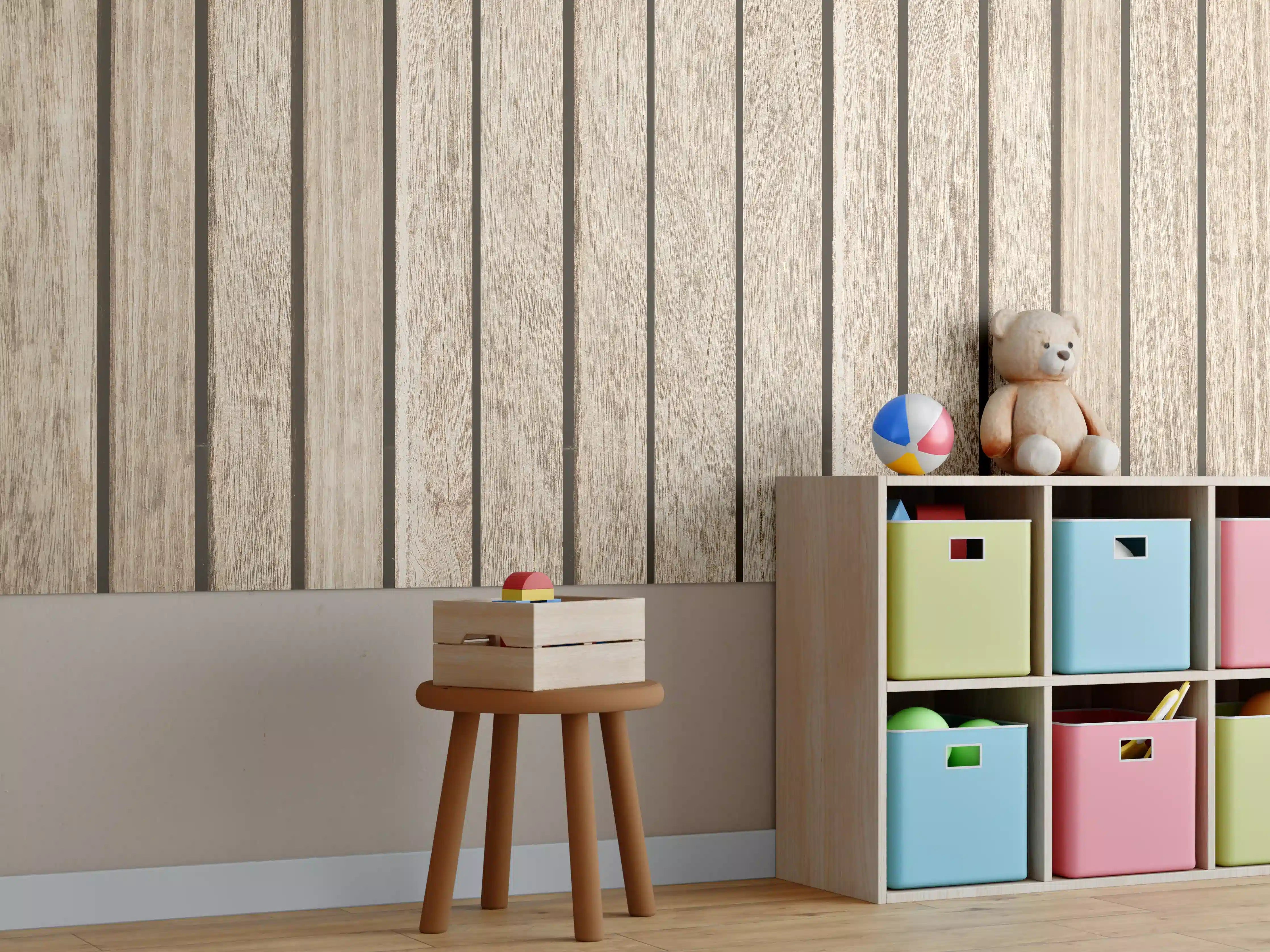 Kinderzimmer Wandgestaltung - Natürliches Holzdielenmuster