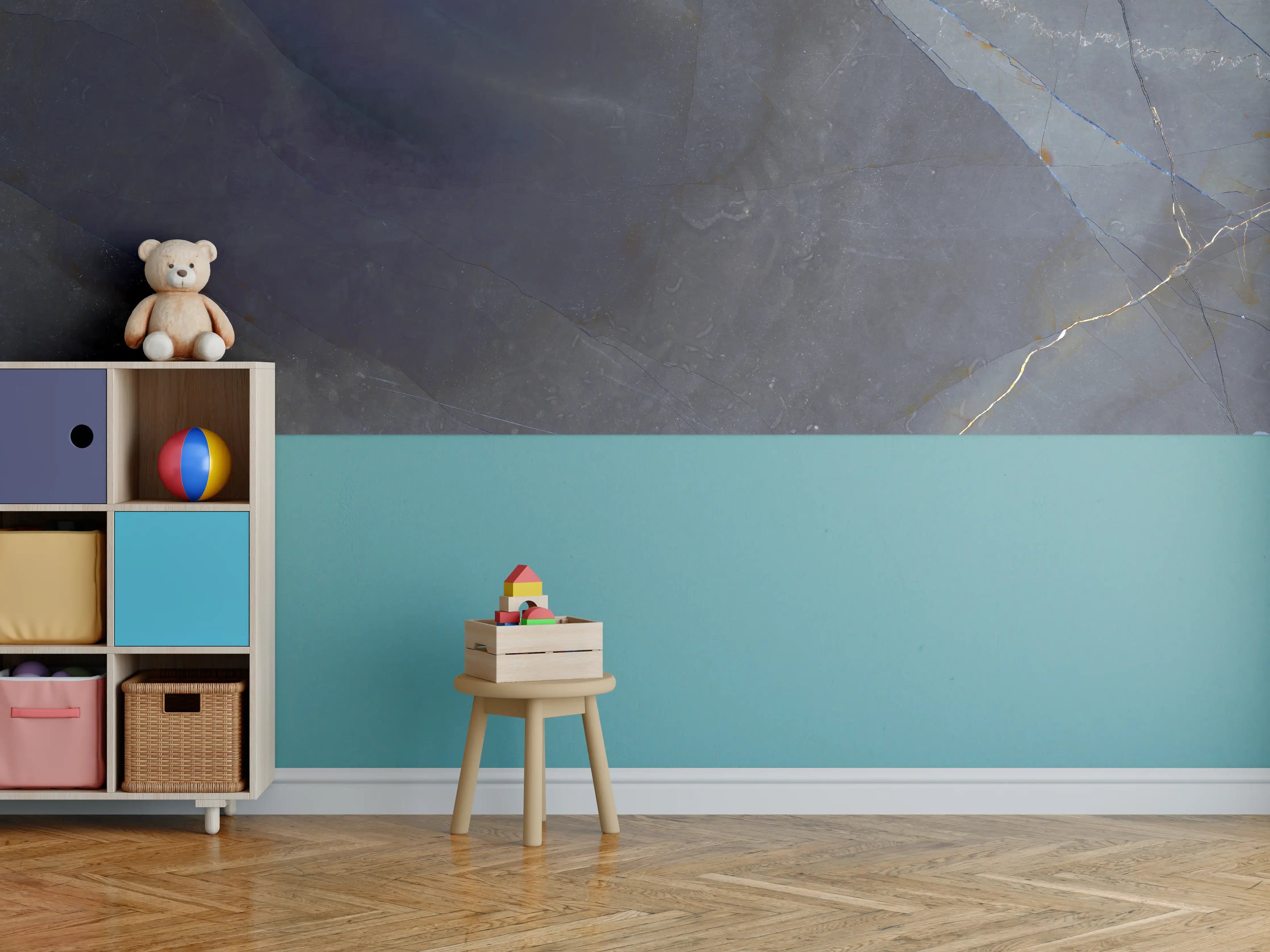 Kinderzimmer Wandgestaltung - Natürliches blaues Marmormuster