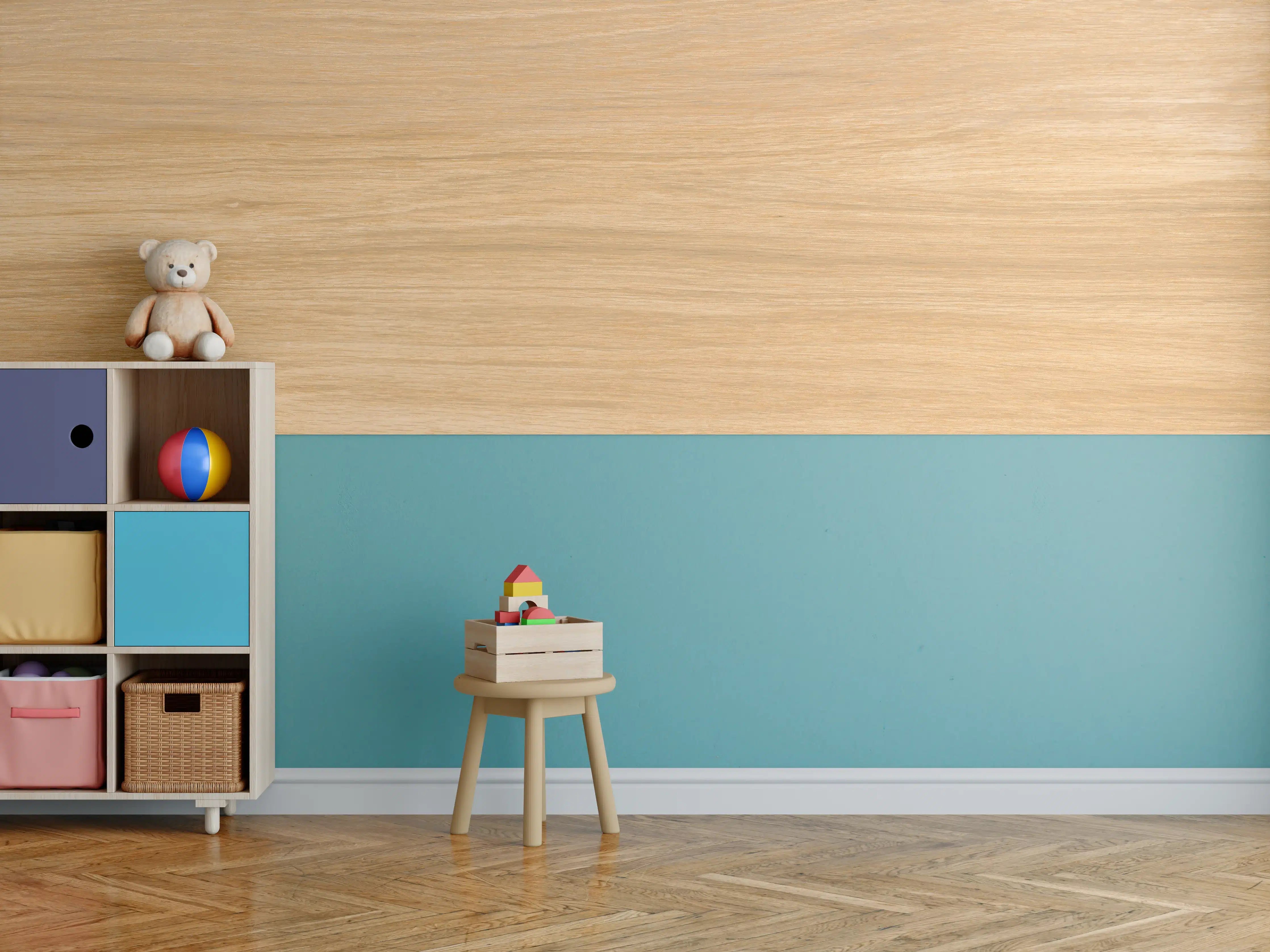 Kinderzimmer Wandgestaltung - Natürliches helles Hartholz