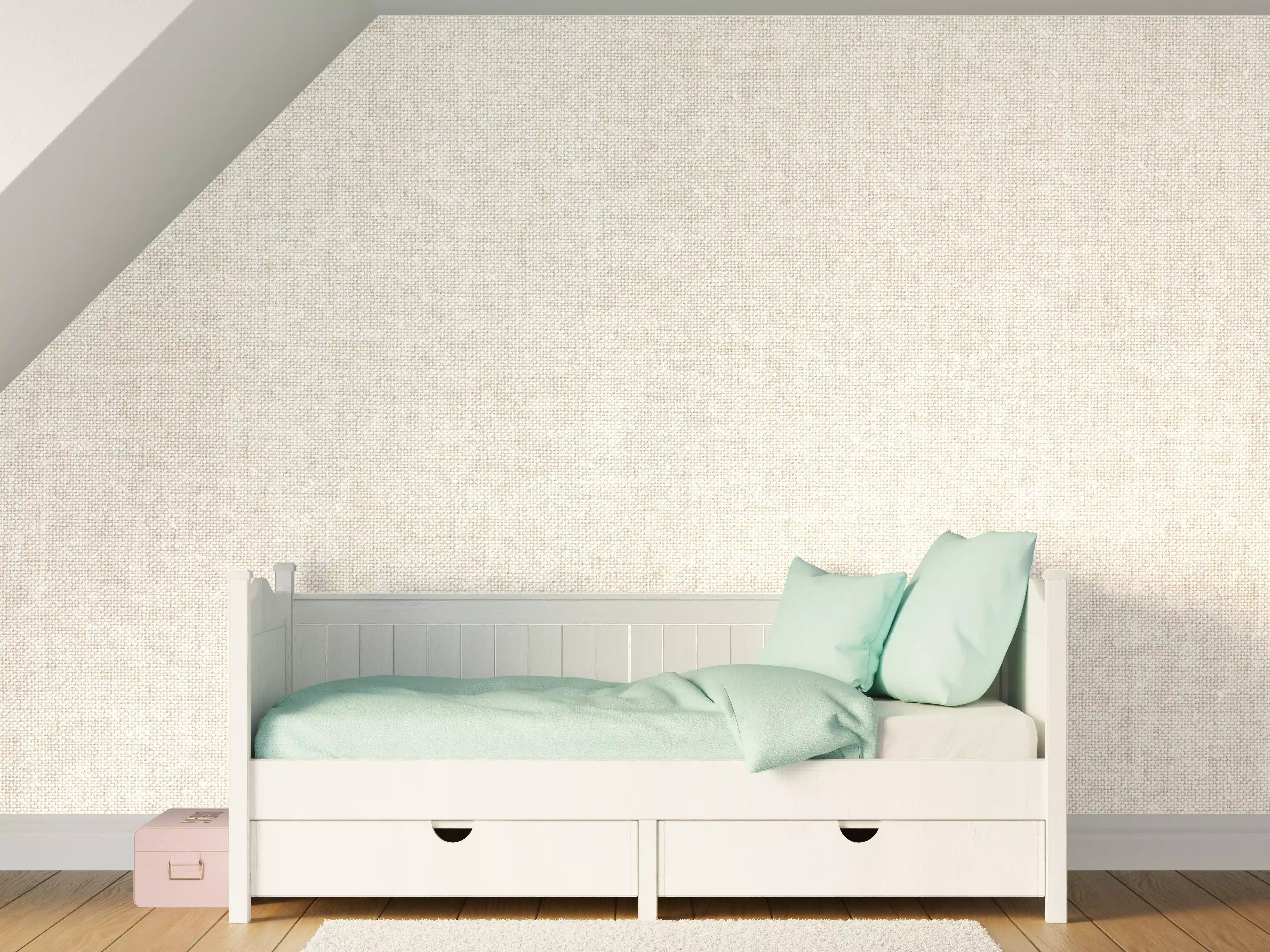 Kinderzimmer Wandgestaltung - Naturbelassene Stofftextur in Grau-Beige