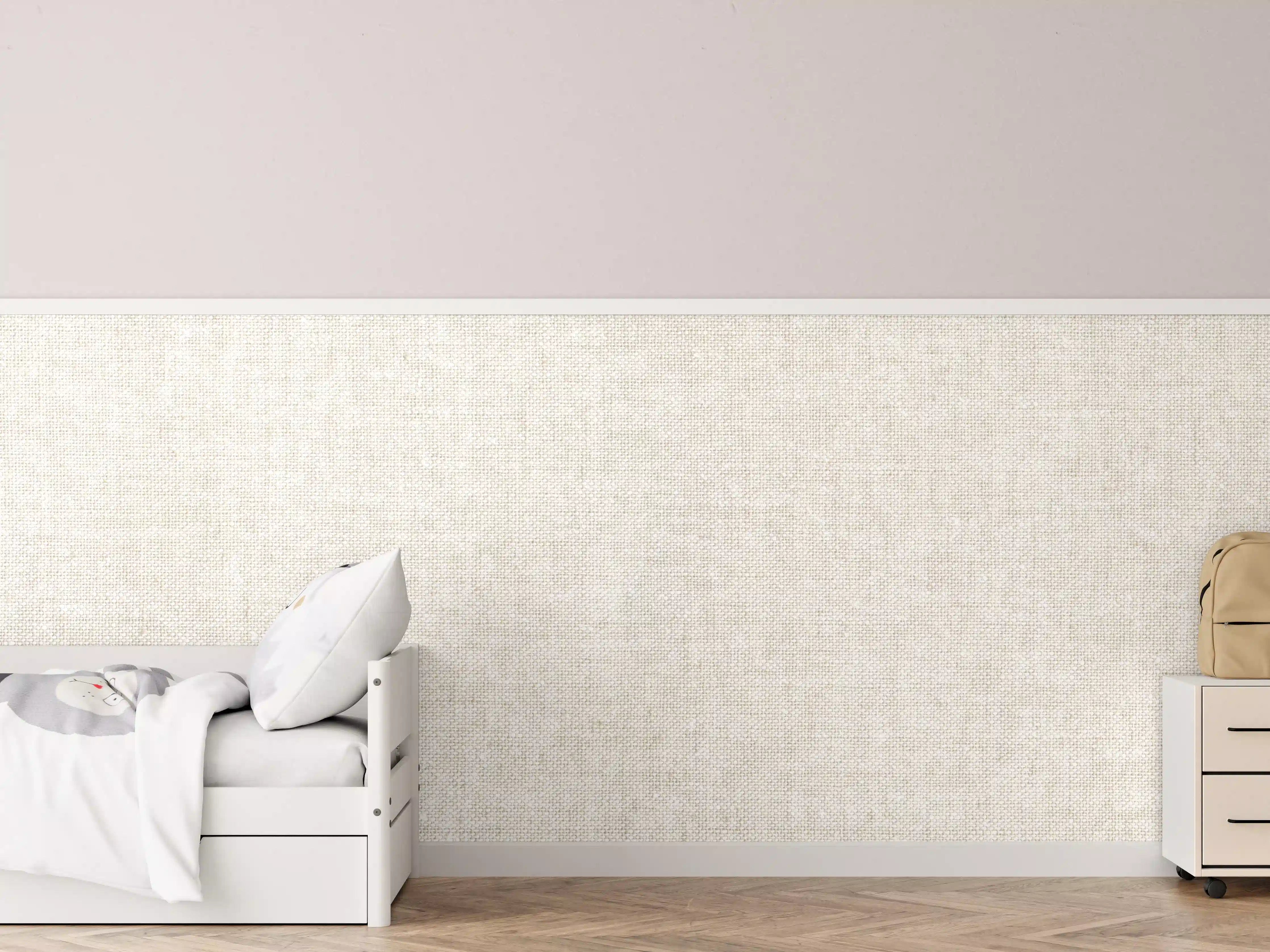 Kinderzimmer Wandgestaltung - Naturbelassene Stofftextur in Grau-Beige