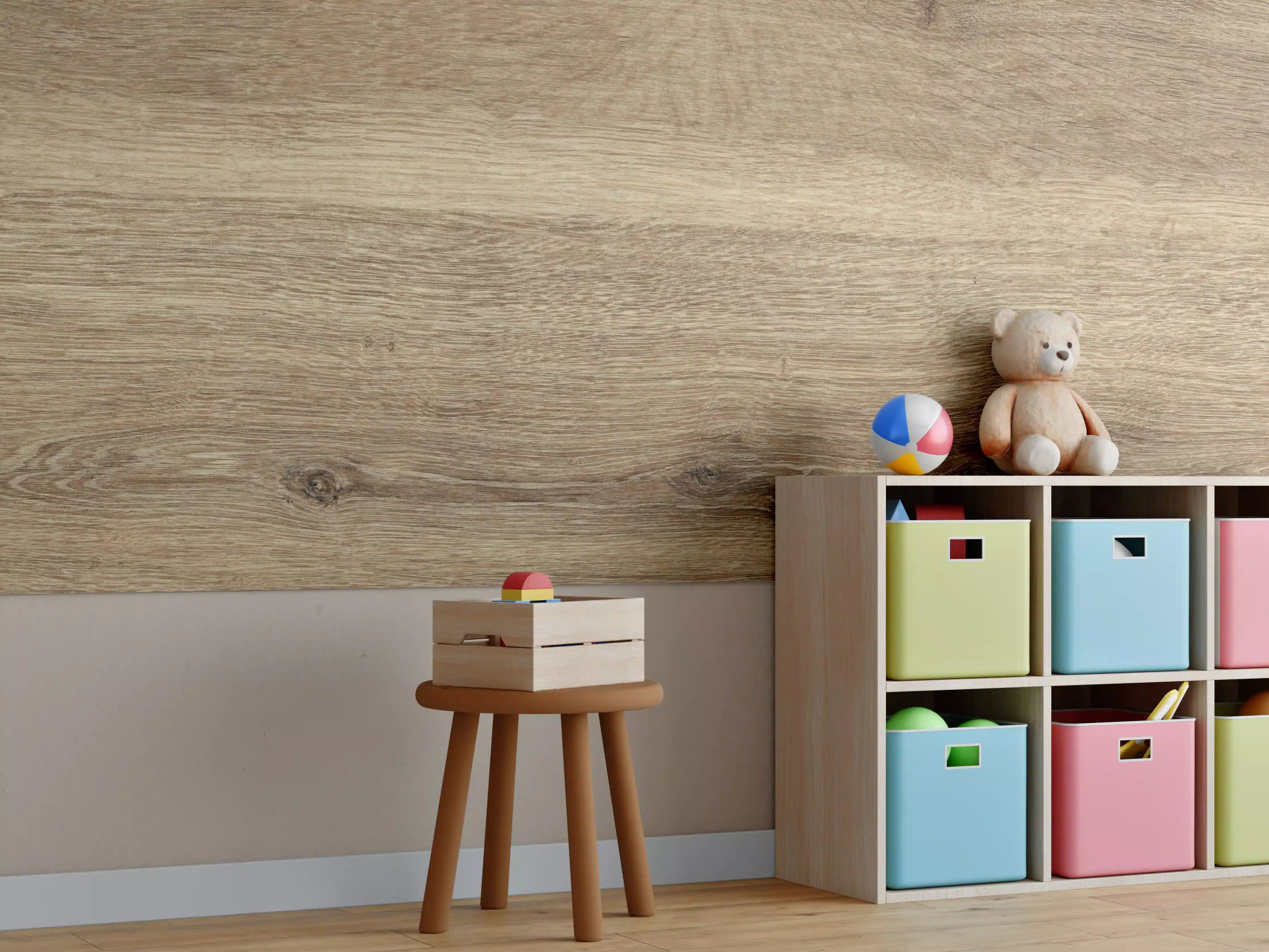 Kinderzimmer Wandgestaltung - Naturbraune Altholztextur 2