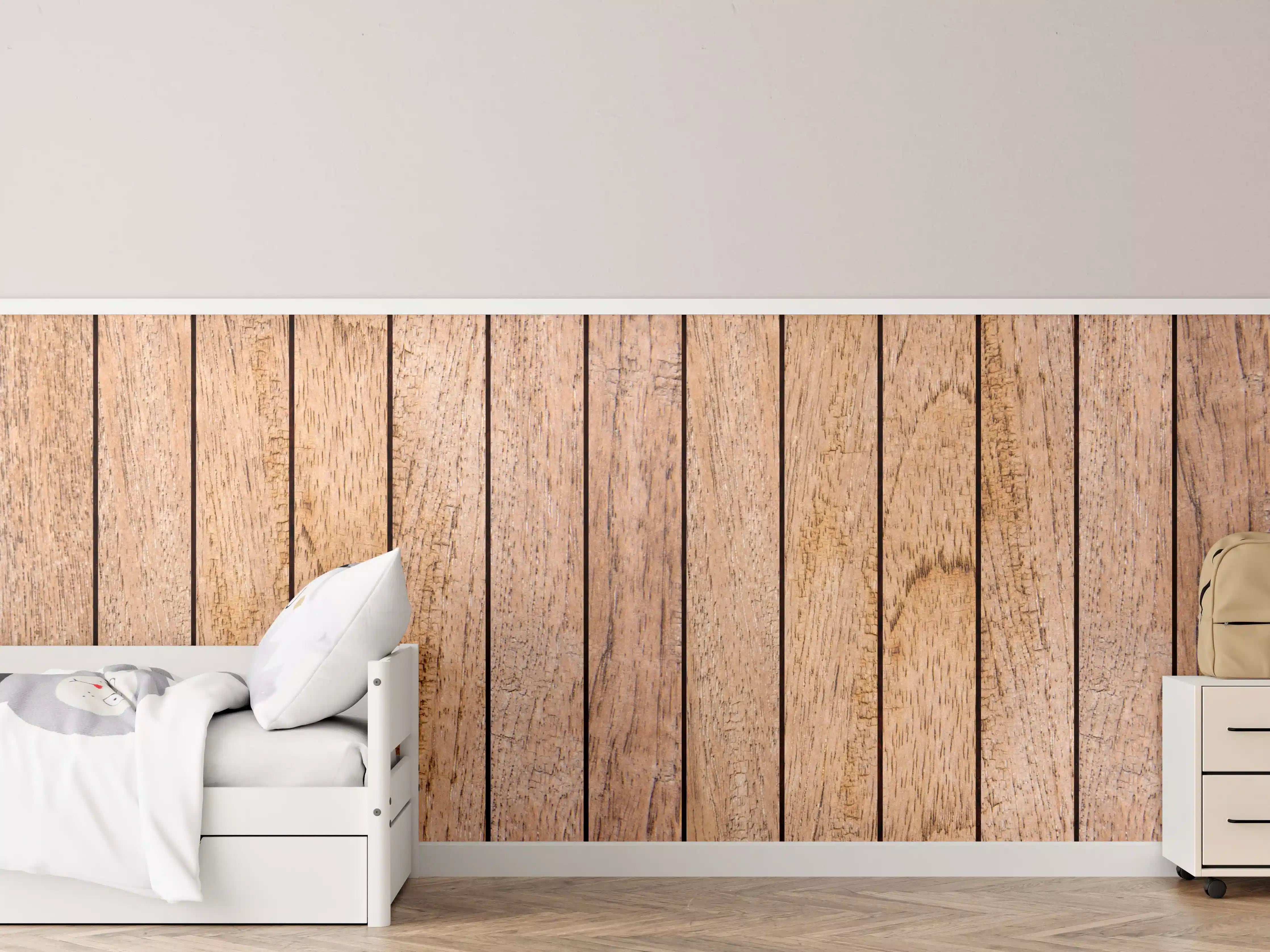 Kinderzimmer Wandgestaltung - Naturholz Bretter Muster
