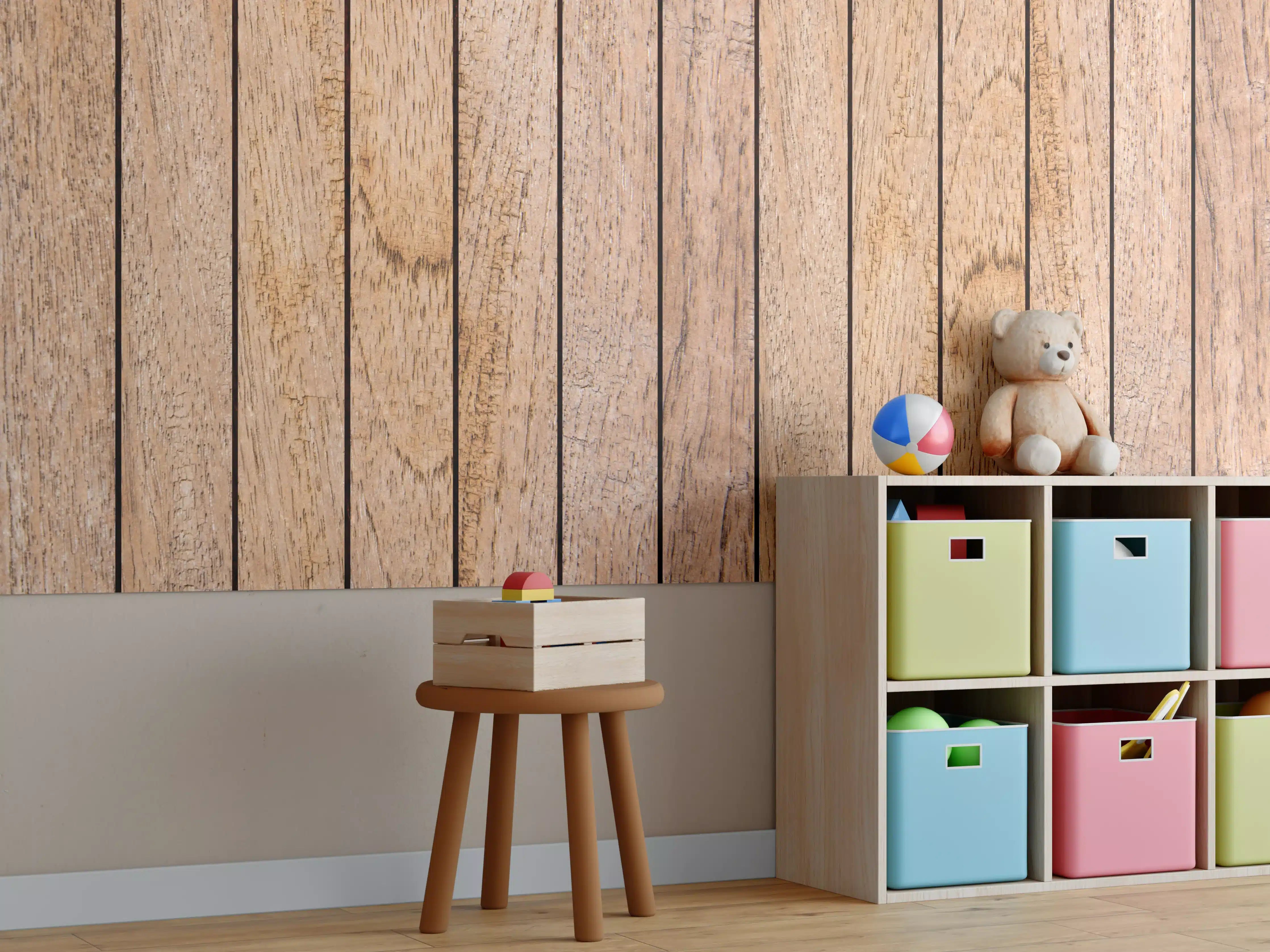 Kinderzimmer Wandgestaltung - Naturholz Bretter Muster
