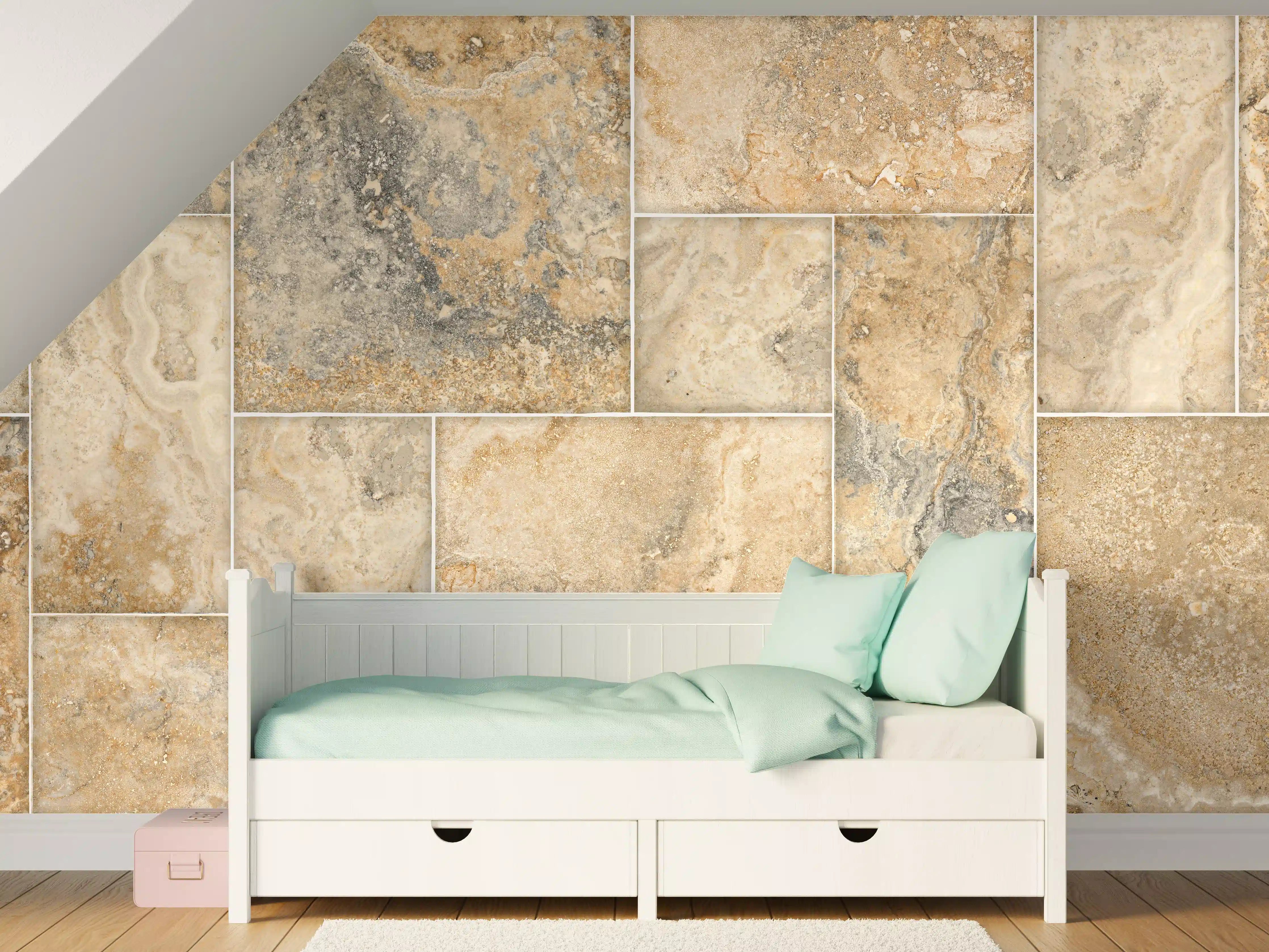 Kinderzimmer Wandgestaltung - Natursteinfliese in warmen Brauntönen