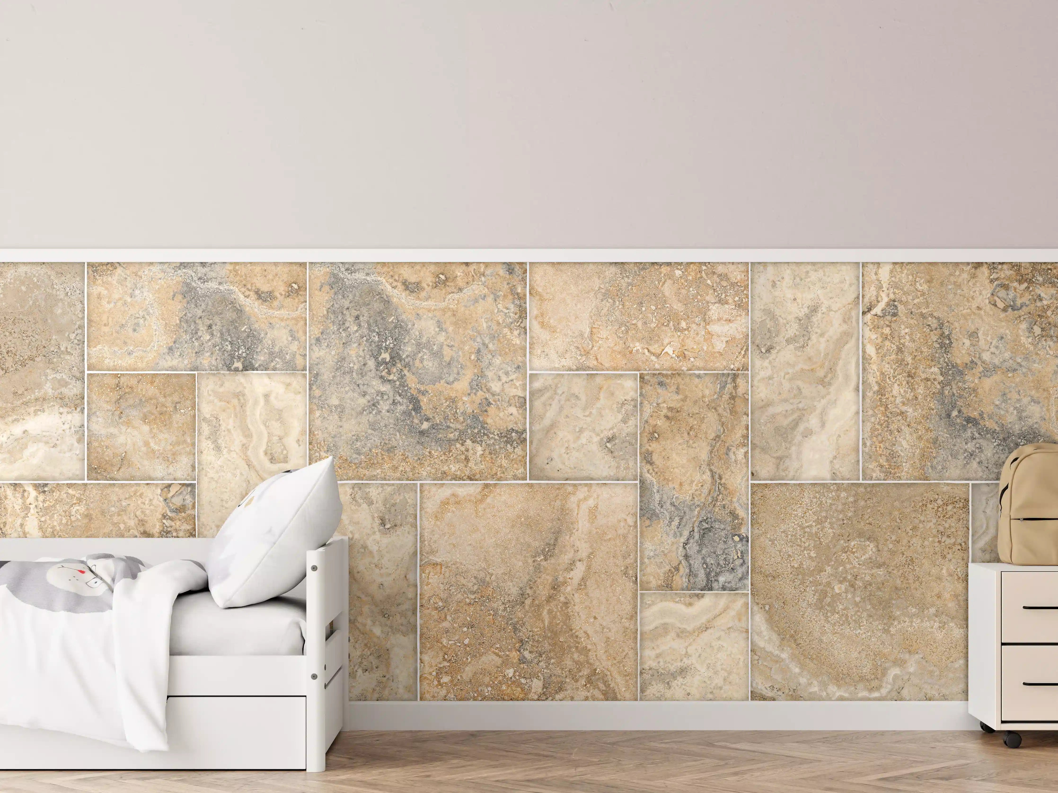 Kinderzimmer Wandgestaltung - Natursteinfliese in warmen Brauntönen