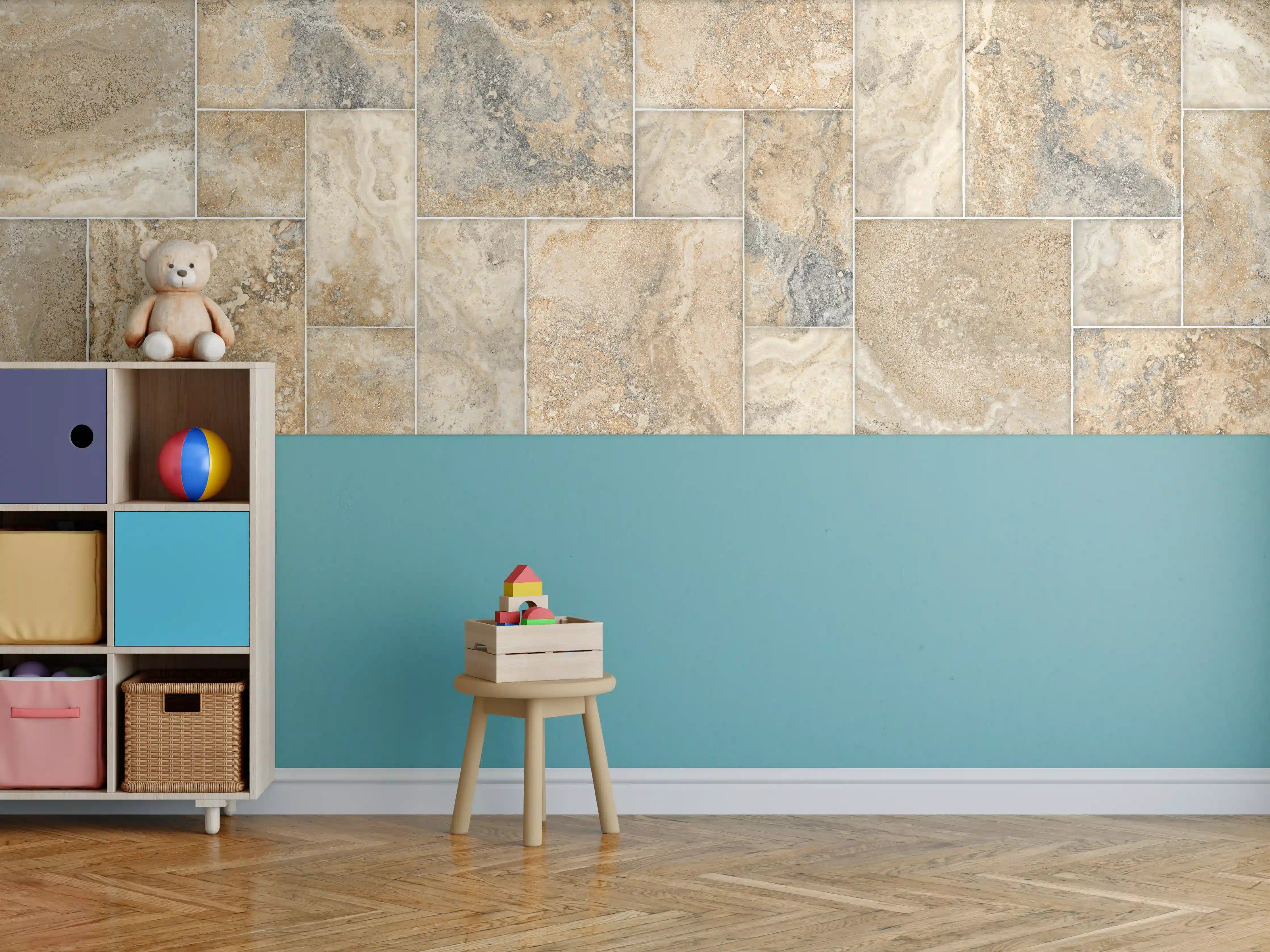 Kinderzimmer Wandgestaltung - Natursteinfliese in warmen Brauntönen