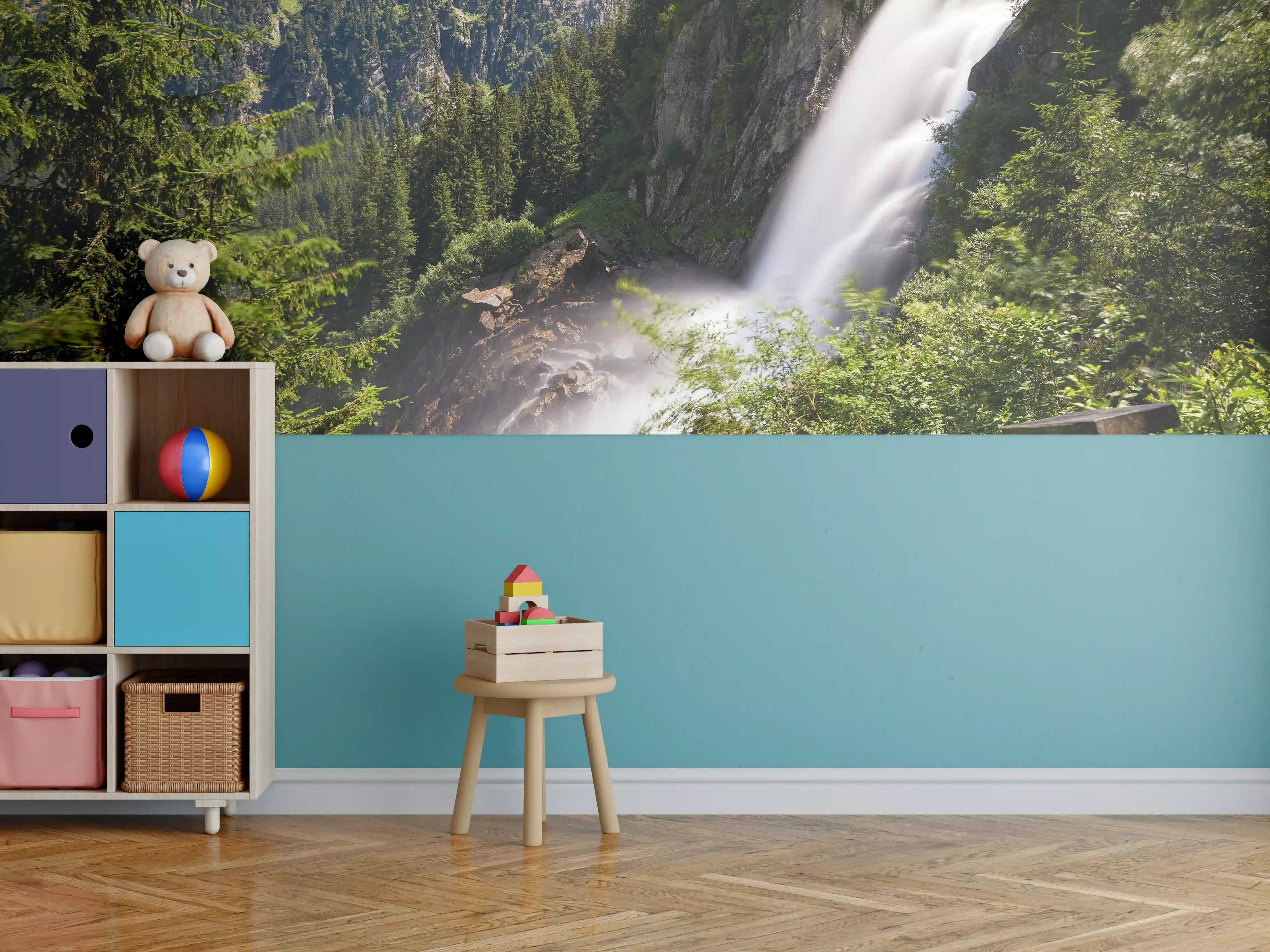 Kinderzimmer Wandgestaltung - Naturwasserfall im Grünen