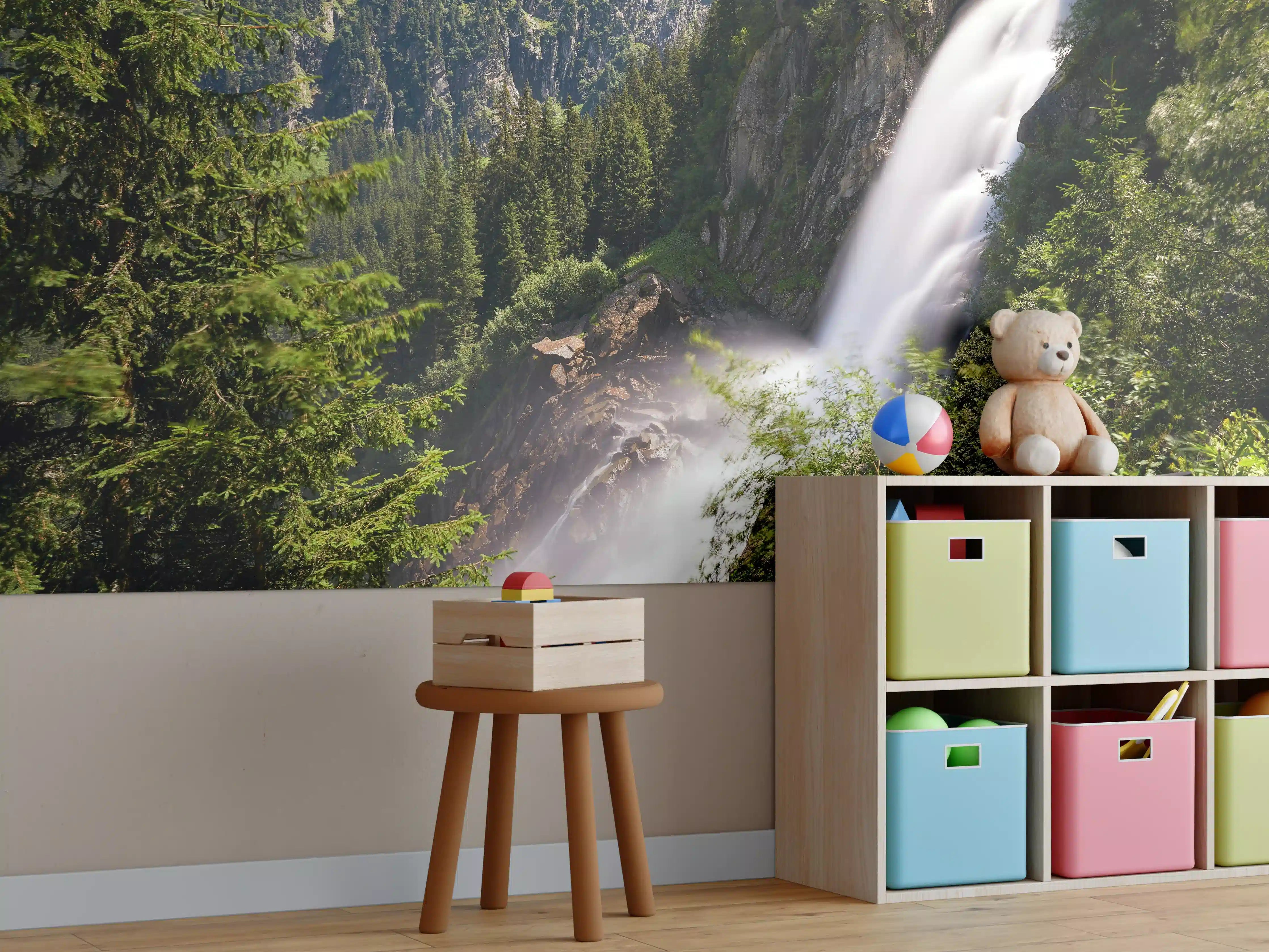Kinderzimmer Wandgestaltung - Naturwasserfall im Grünen