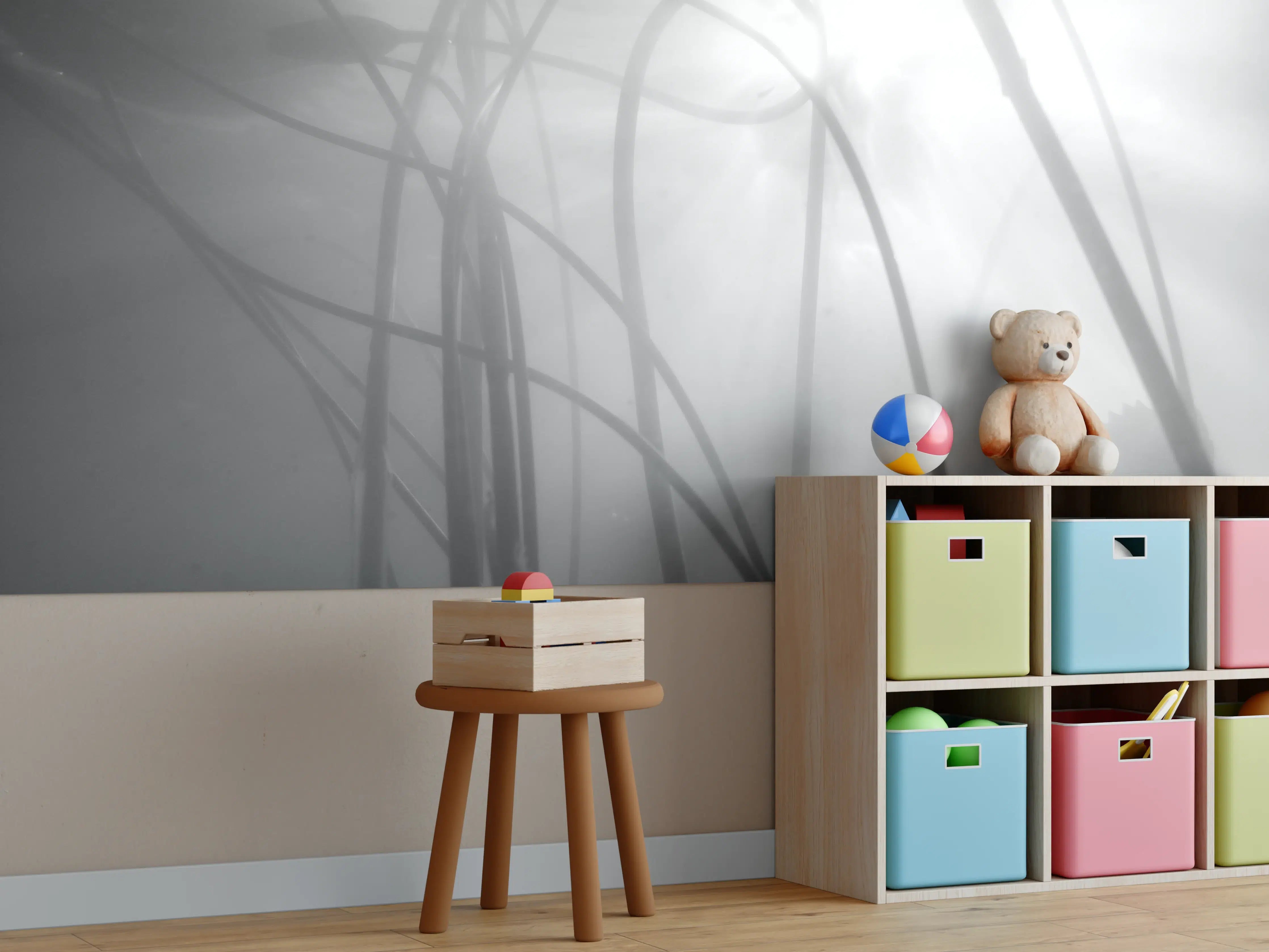 Kinderzimmer Wandgestaltung - Nebelhafte Wasserlilien Monochrom