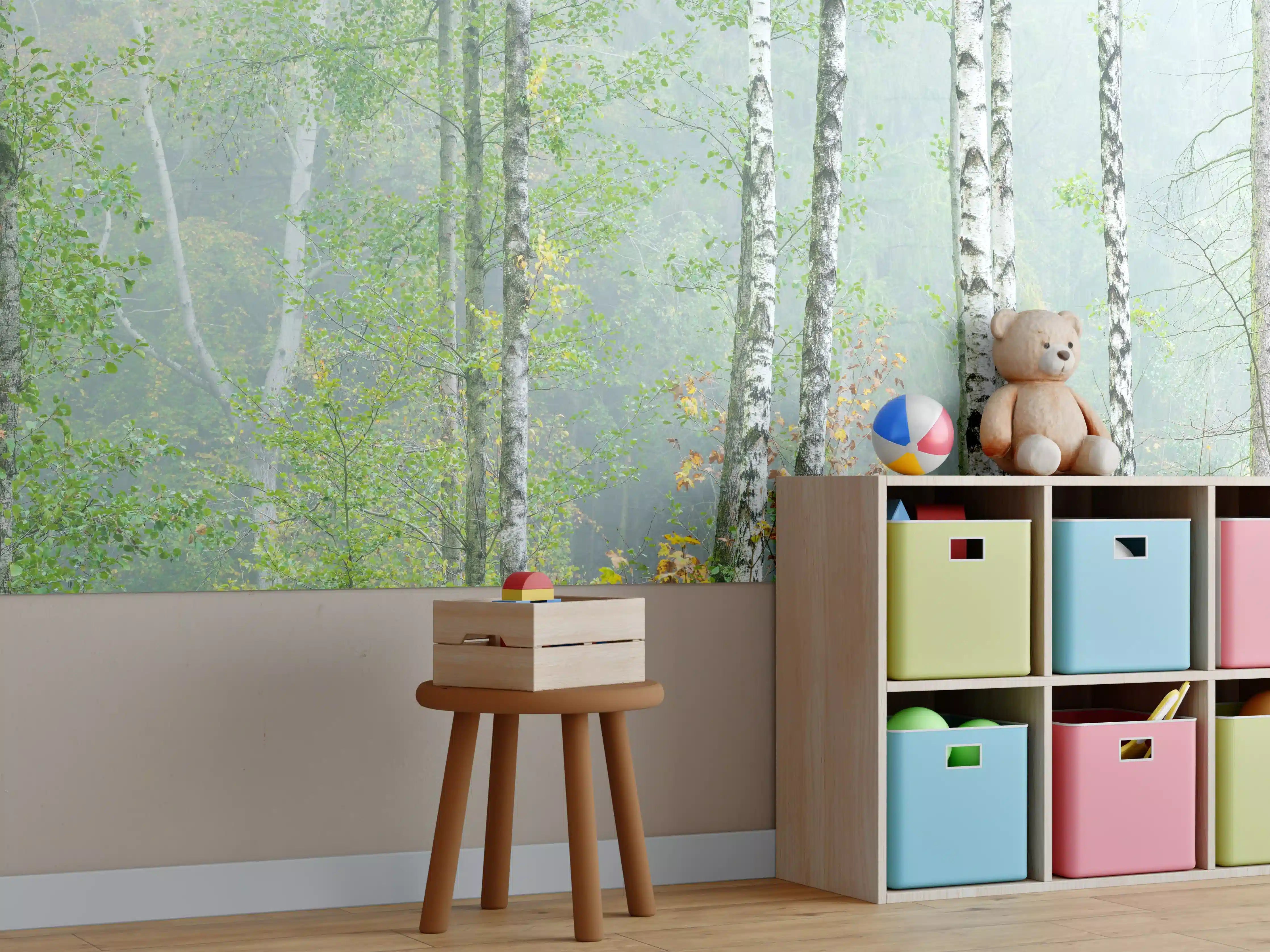Kinderzimmer Wandgestaltung - Nebeliger Birkenwald