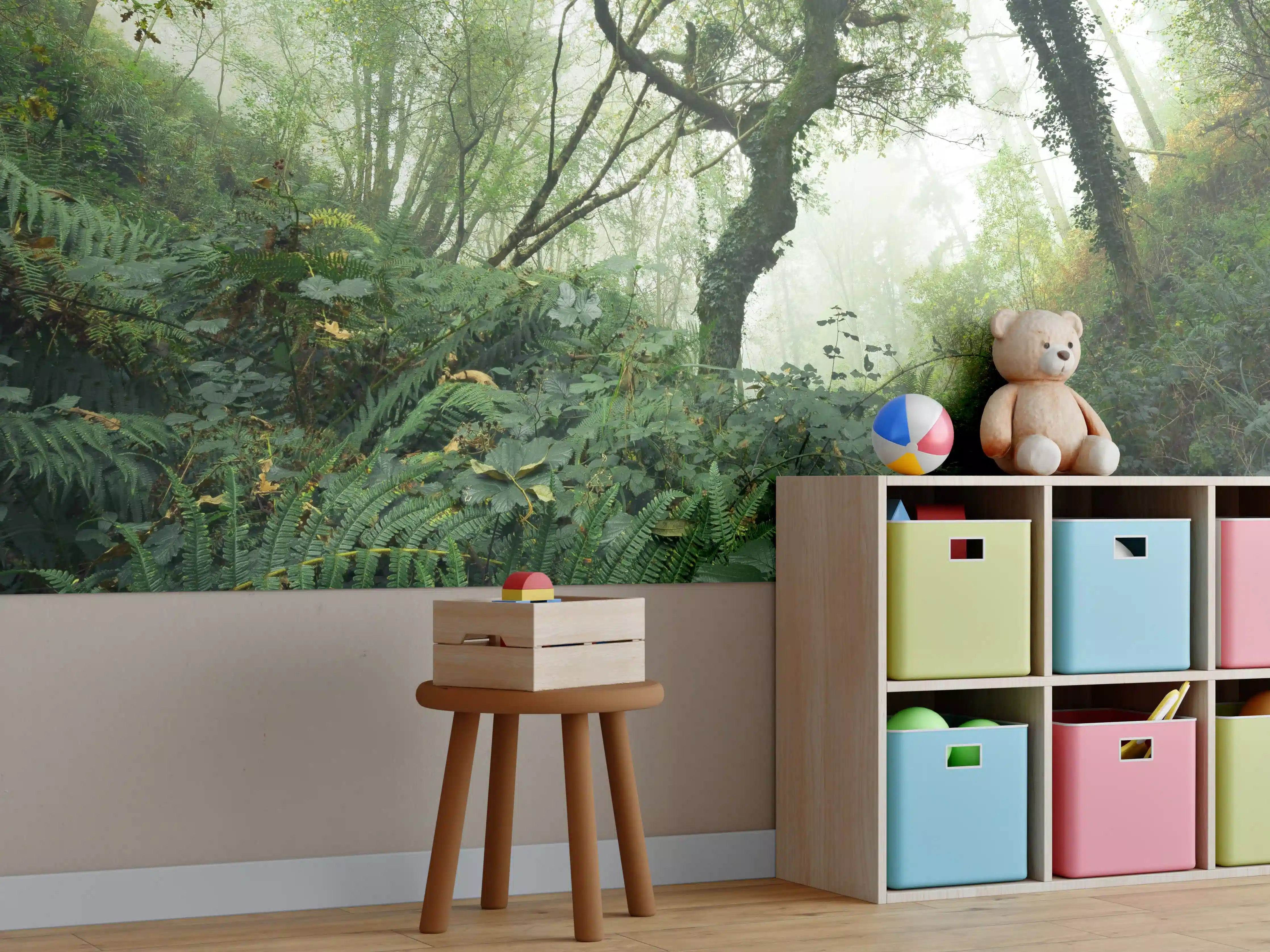 Kinderzimmer Wandgestaltung - Nebelwald Grüntöne Herbst