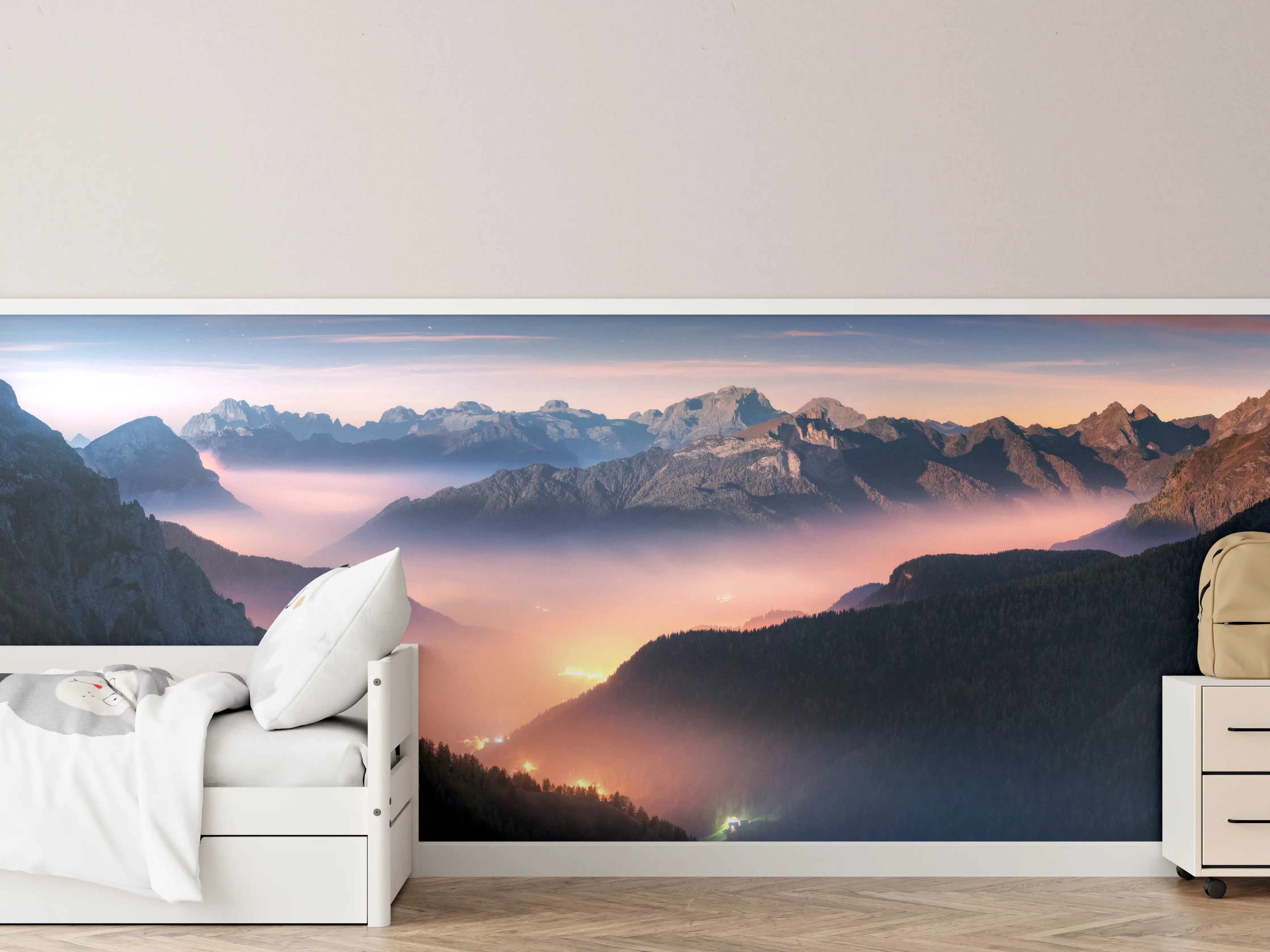 Kinderzimmer Wandgestaltung - Nebliger Blick auf Dolomiten