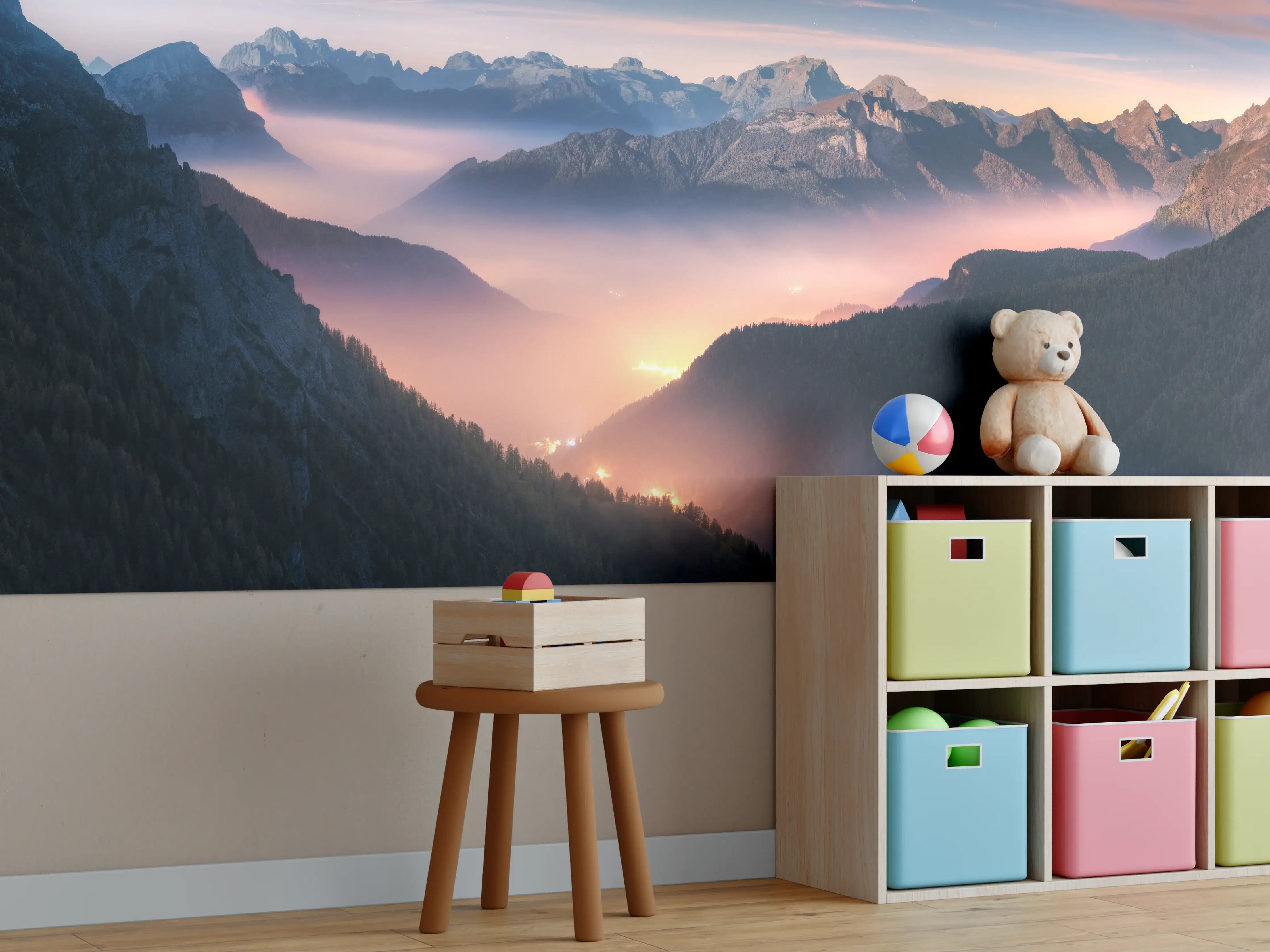 Kinderzimmer Wandgestaltung - Nebliger Blick auf Dolomiten
