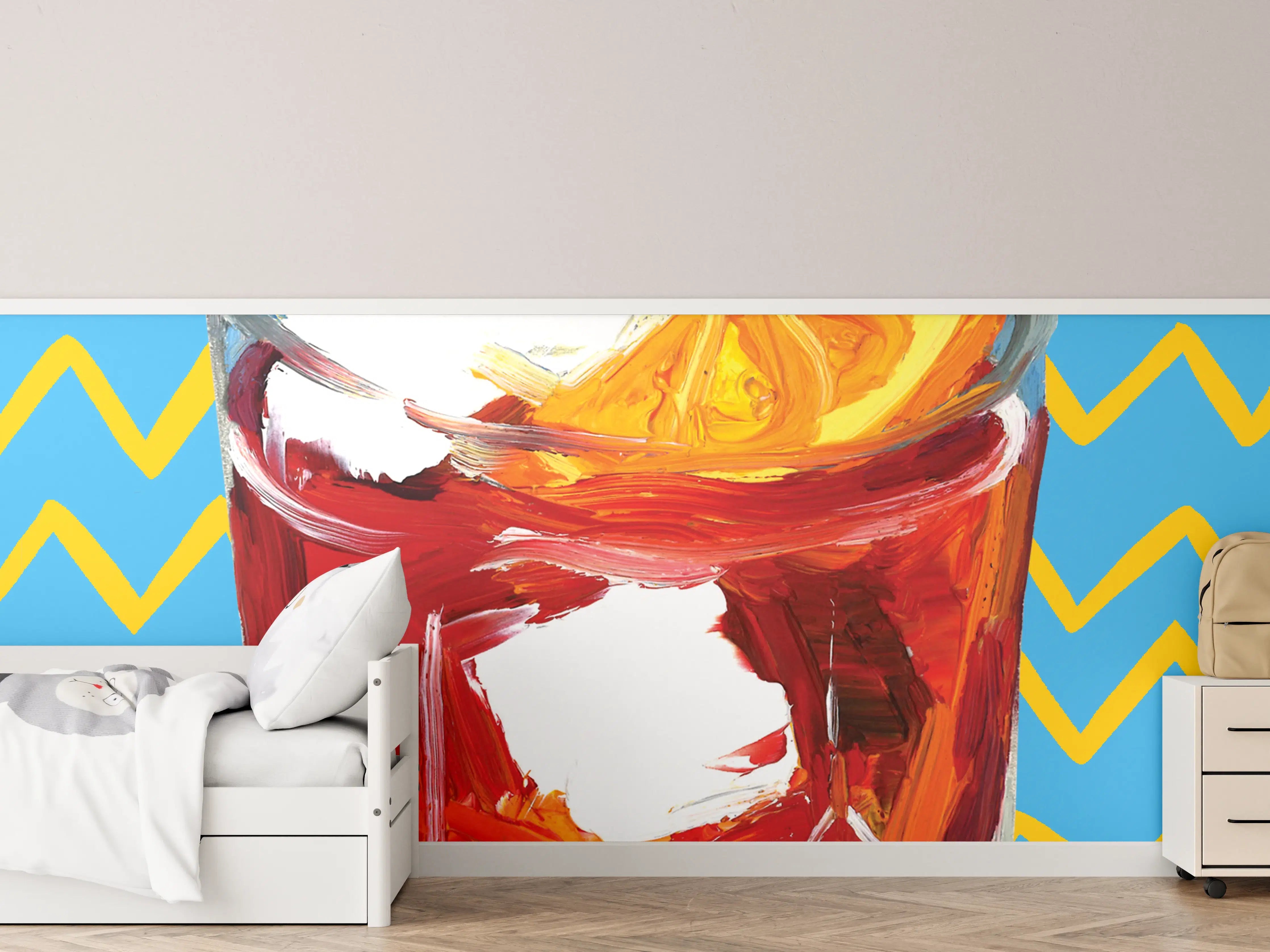 Kinderzimmer Wandgestaltung - Negroni Cocktail - Acryl Gemälde