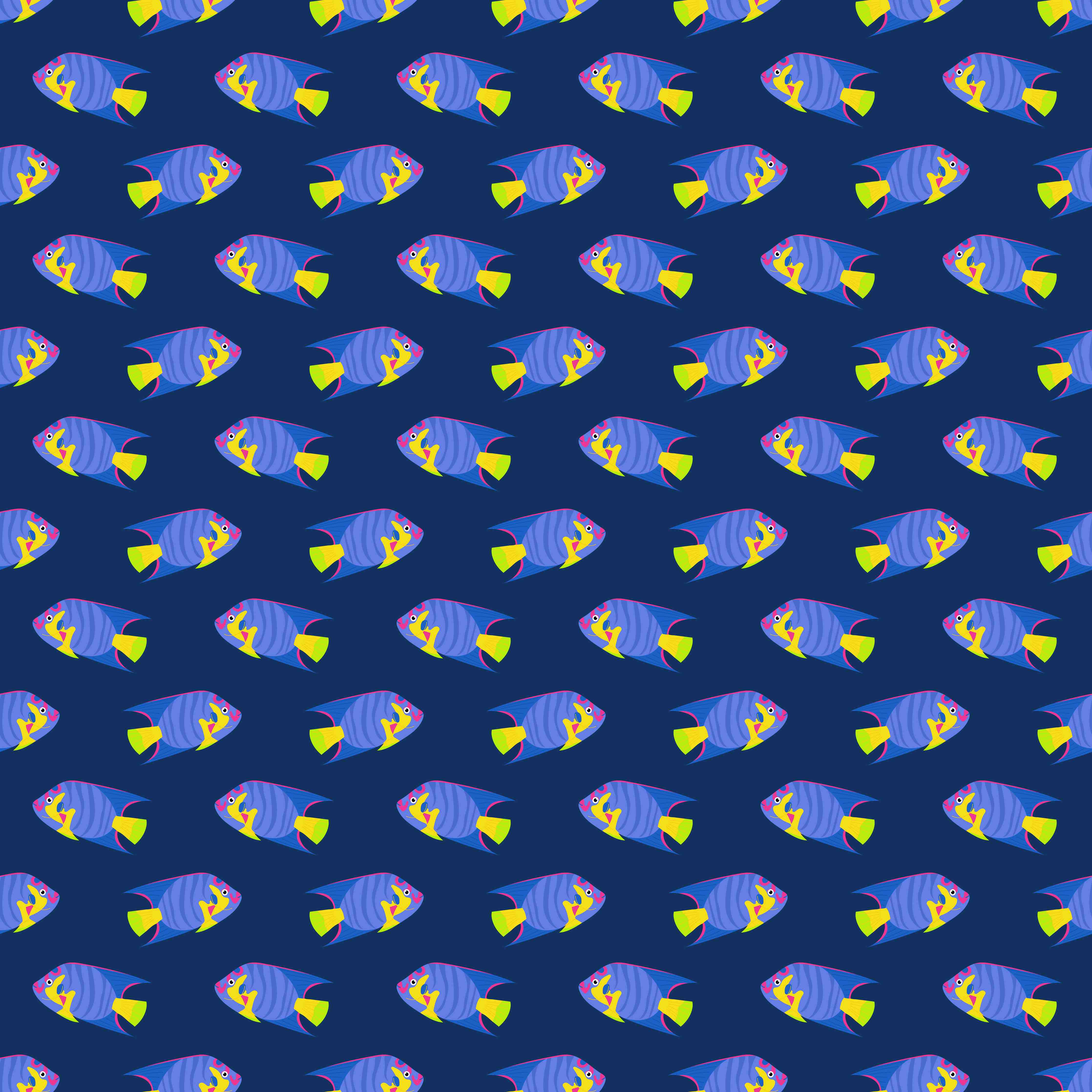 Kinderzimmer Wandgestaltung-Neon-Fische Blau-Gelb Muster