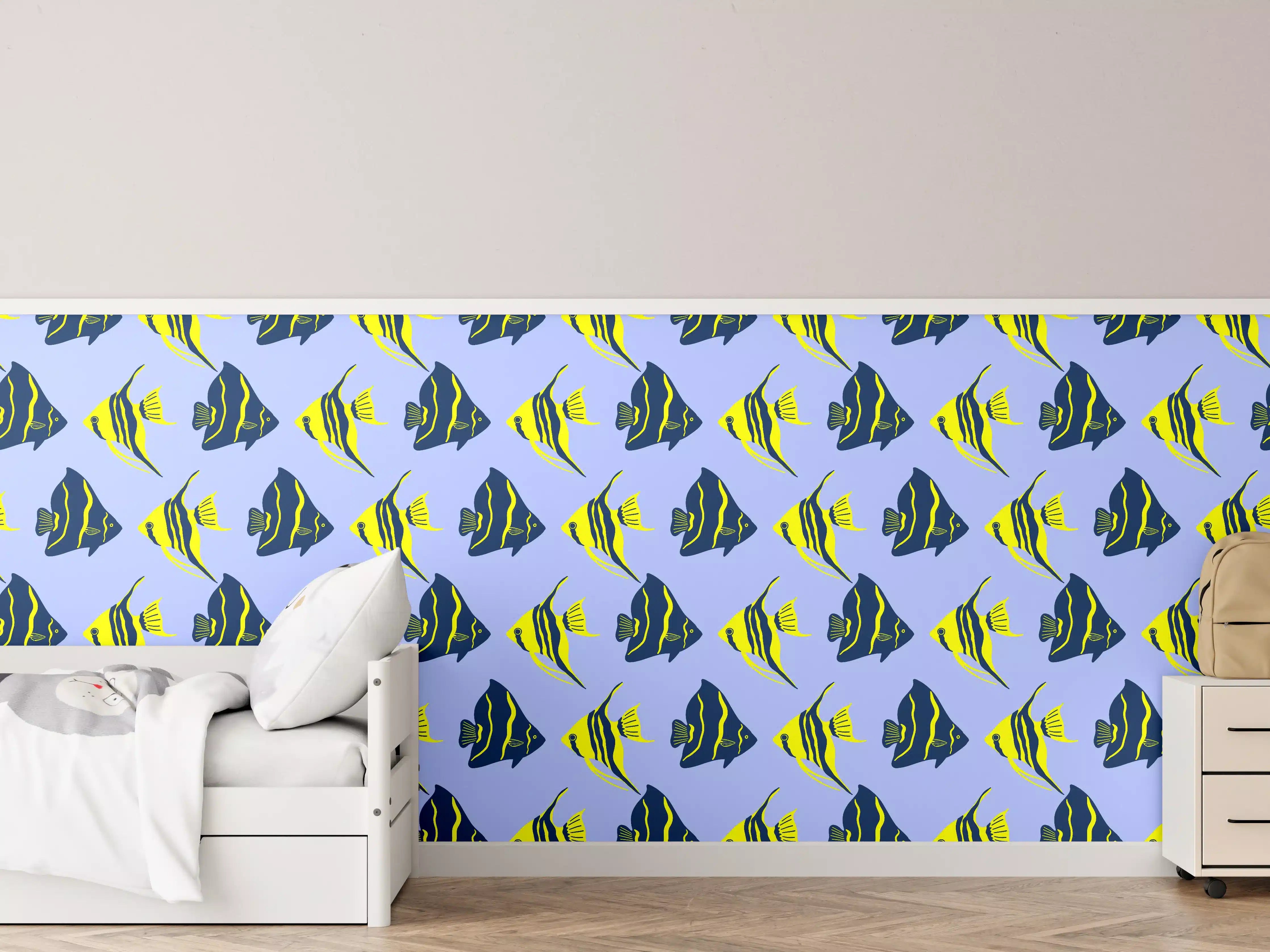 Kinderzimmer Wandgestaltung - Neon-Fischmuster Blau Gelb