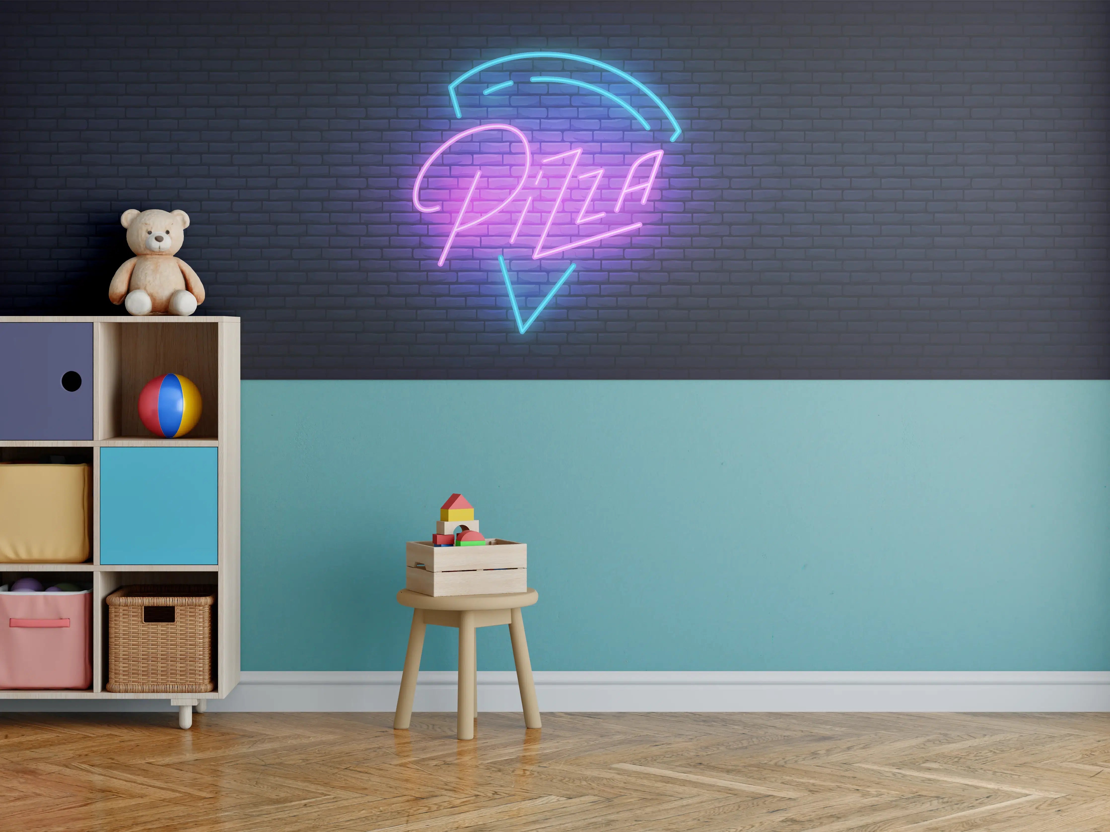 Kinderzimmer Wandgestaltung - Neon Pizza Schild