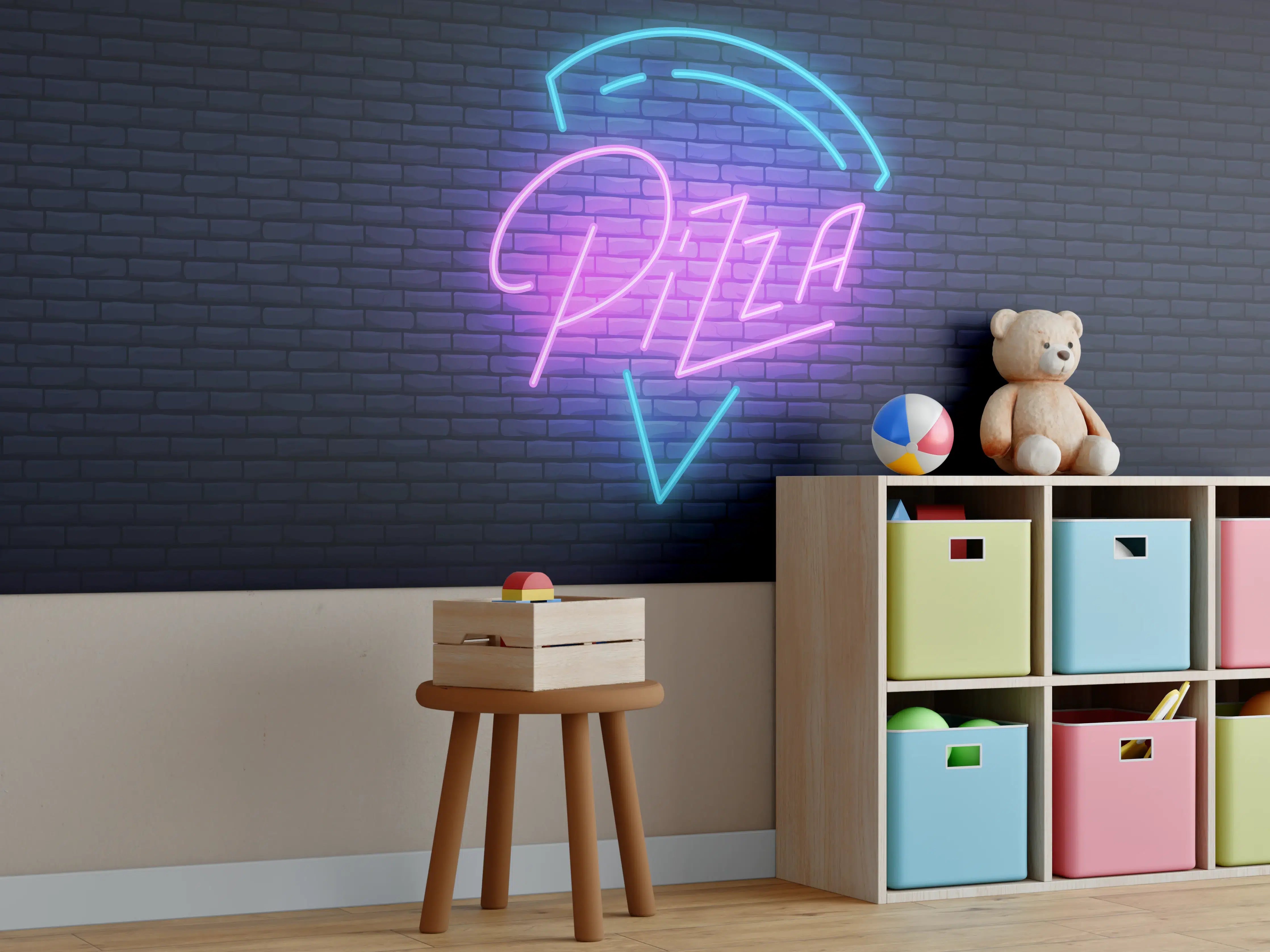 Kinderzimmer Wandgestaltung - Neon Pizza Schild